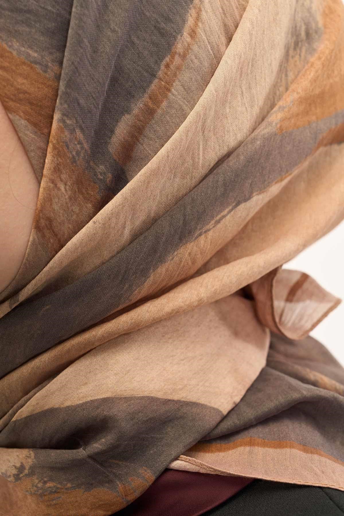 Olinda İpek Karışımlı Eşarp Soyut Desen Bej 90x90