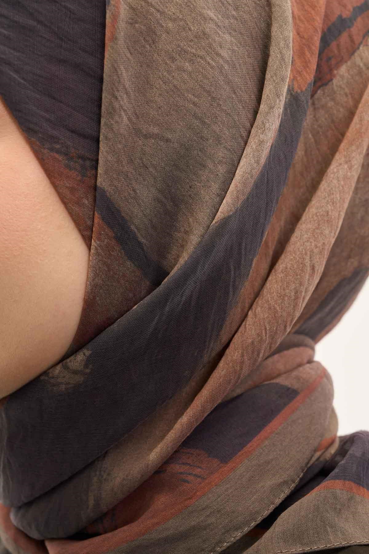 Olinda İpek Karışımlı Eşarp Soyut Desen Kiremit 90x90