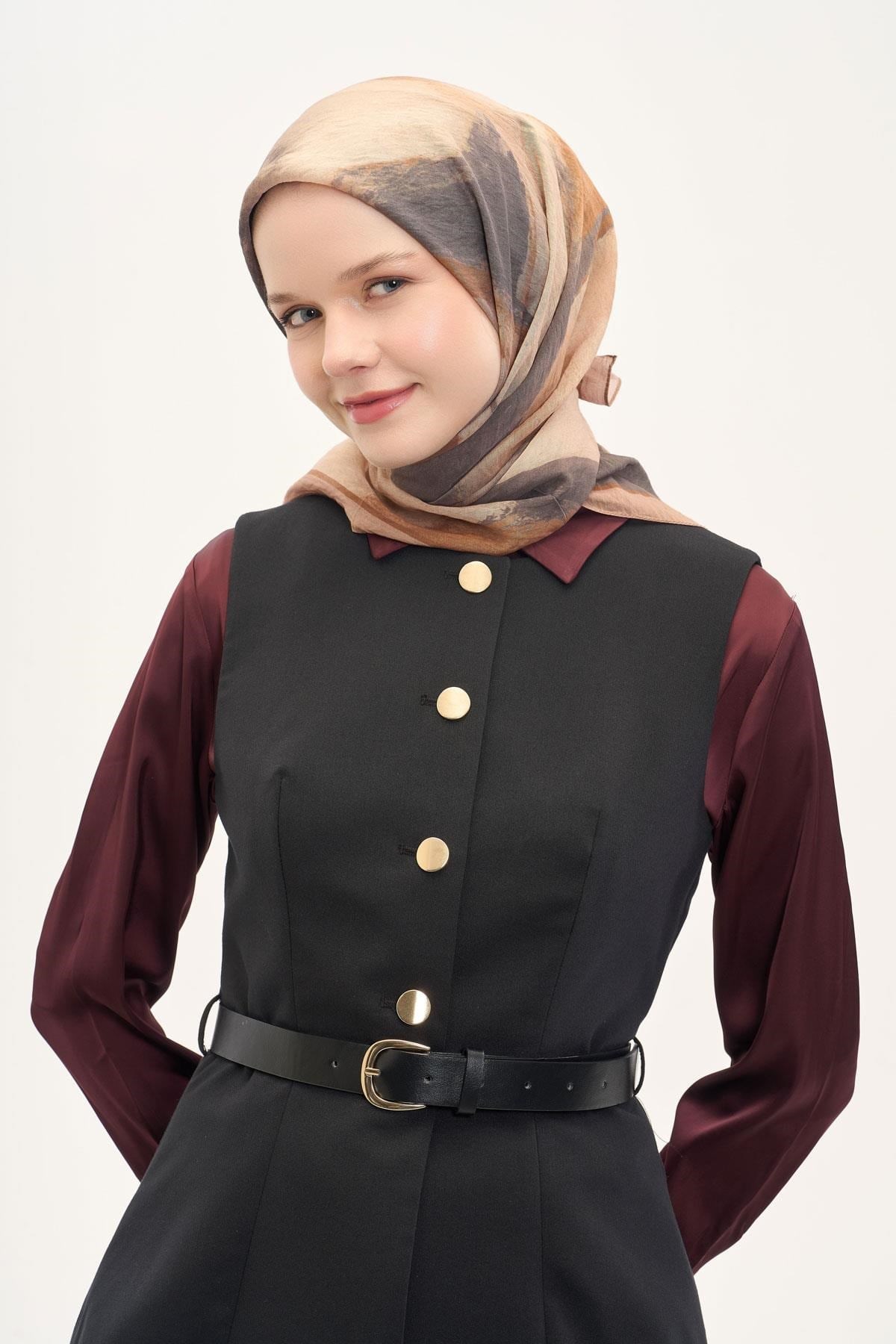 Olinda İpek Karışımlı Eşarp Soyut Desen Bej 90x90