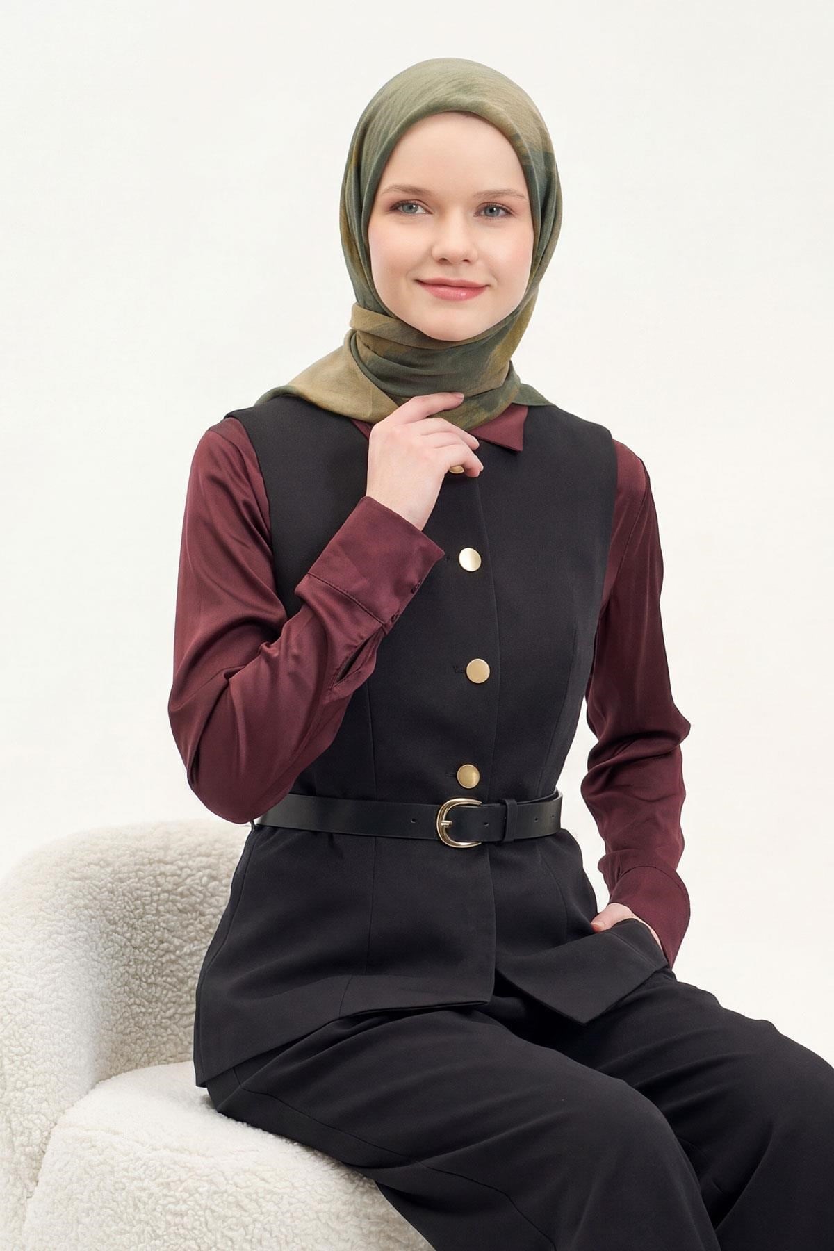Olinda İpek Karışımlı Eşarp Soyut Desen Çimen Yeşili 90x90