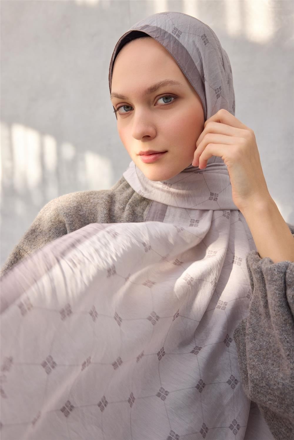 Olinda Şal Monogram Desen Açık Gri 75*195