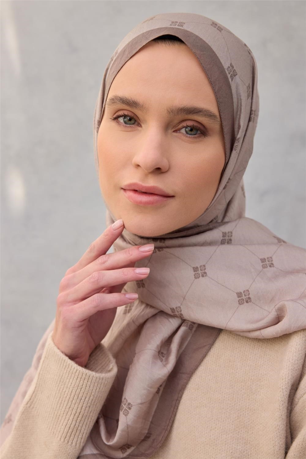 Olinda Şal Monogram Desen Açık Mocha 75*195