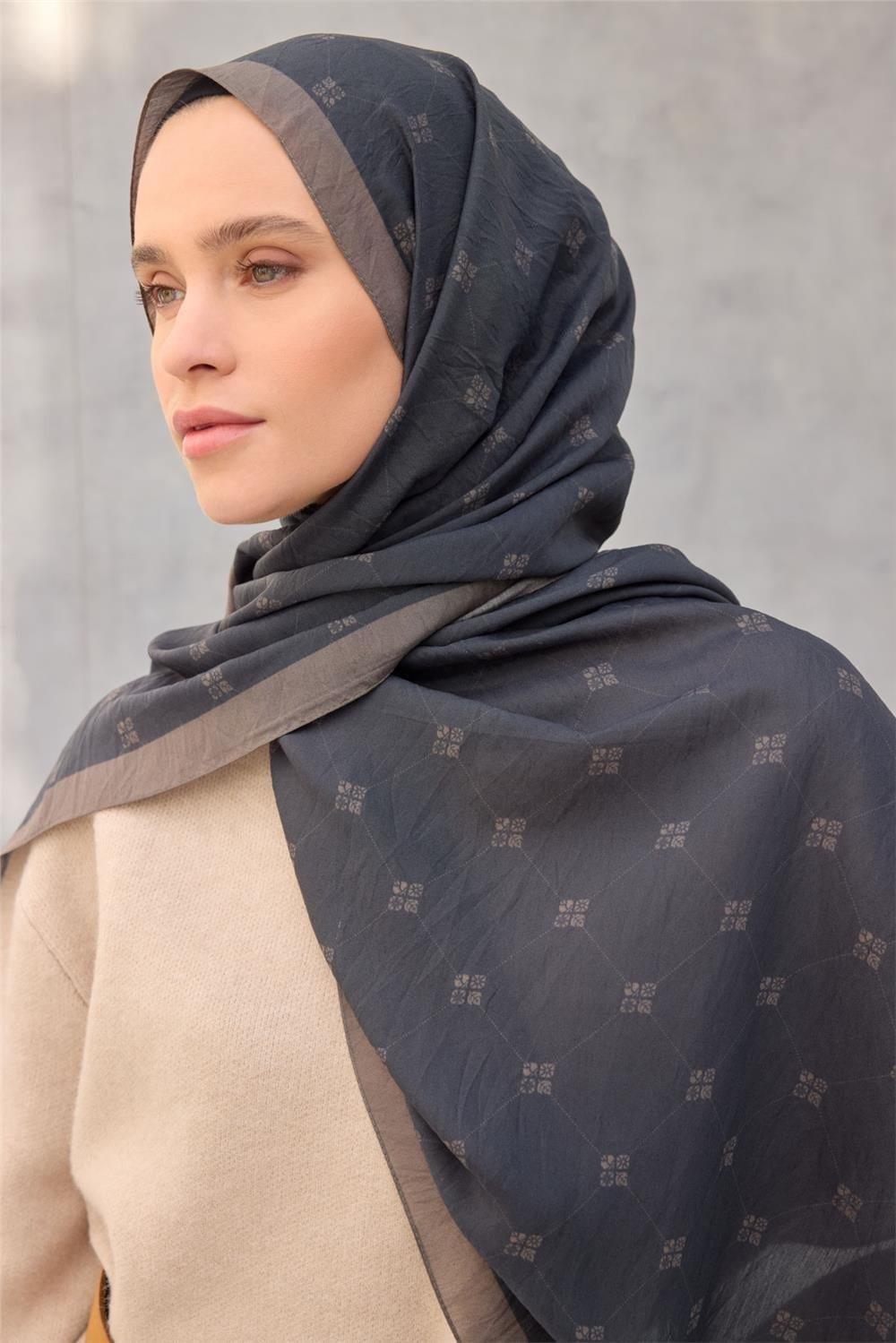 Olinda Şal Monogram Desen Antrasit 75x195