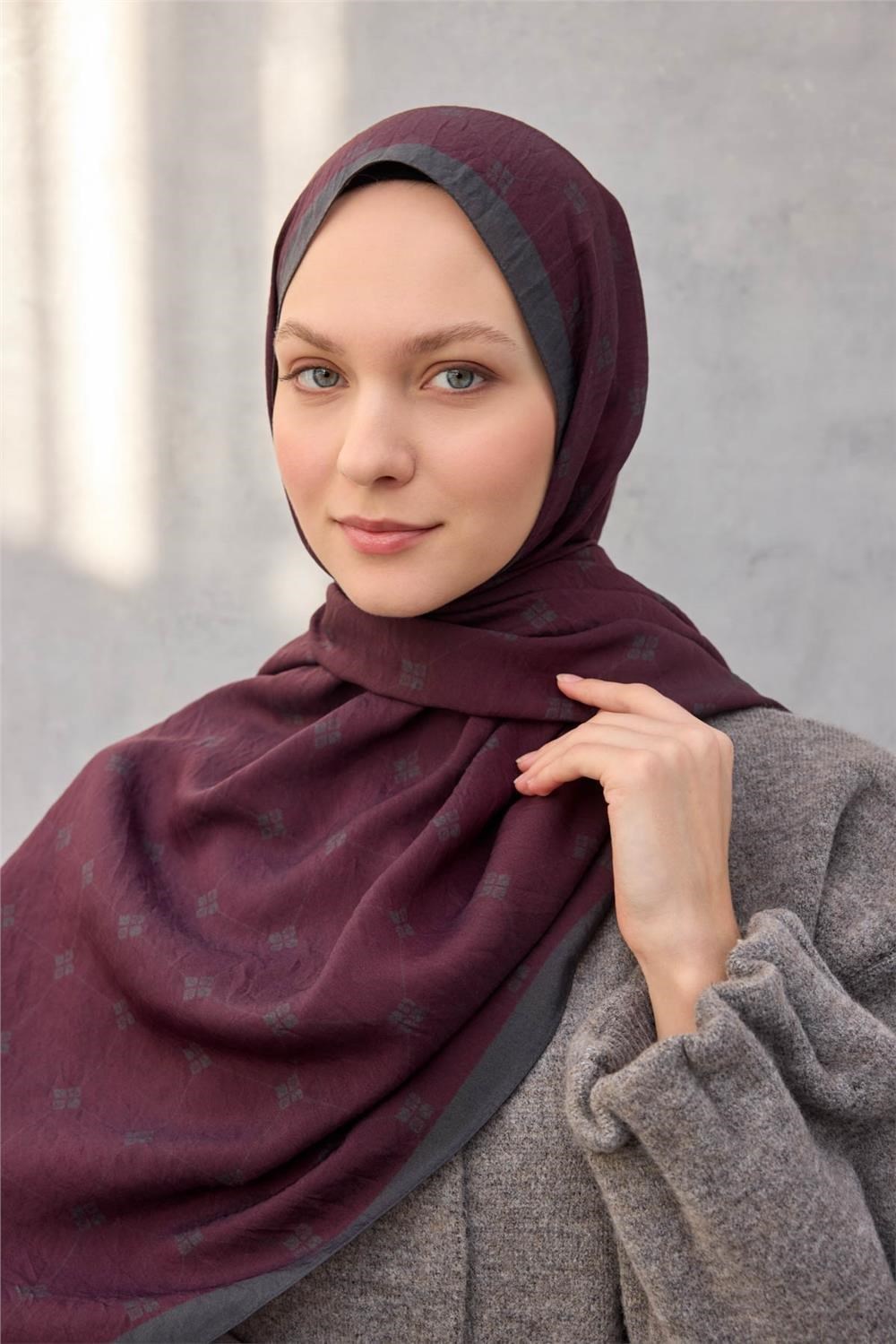Olinda Şal Monogram Desen Bordo 75x195