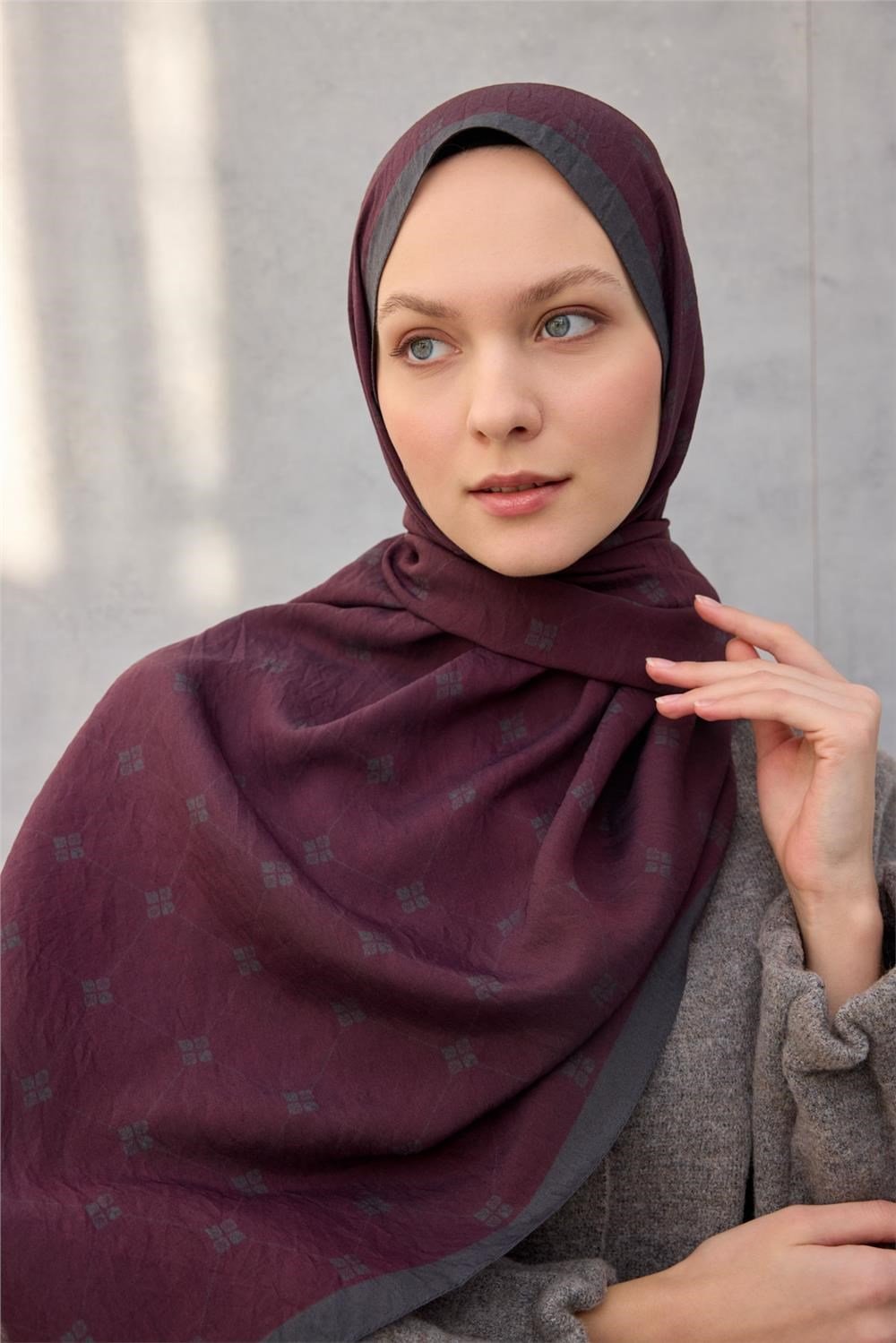 Olinda Şal Monogram Desen Bordo 75x195
