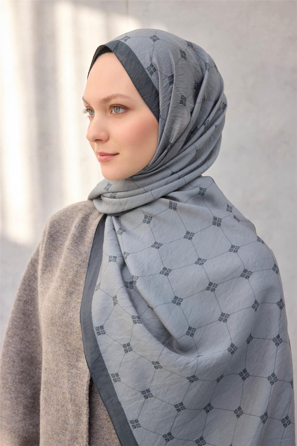 Olinda Şal Monogram Desen Buz Mavisi 75*195