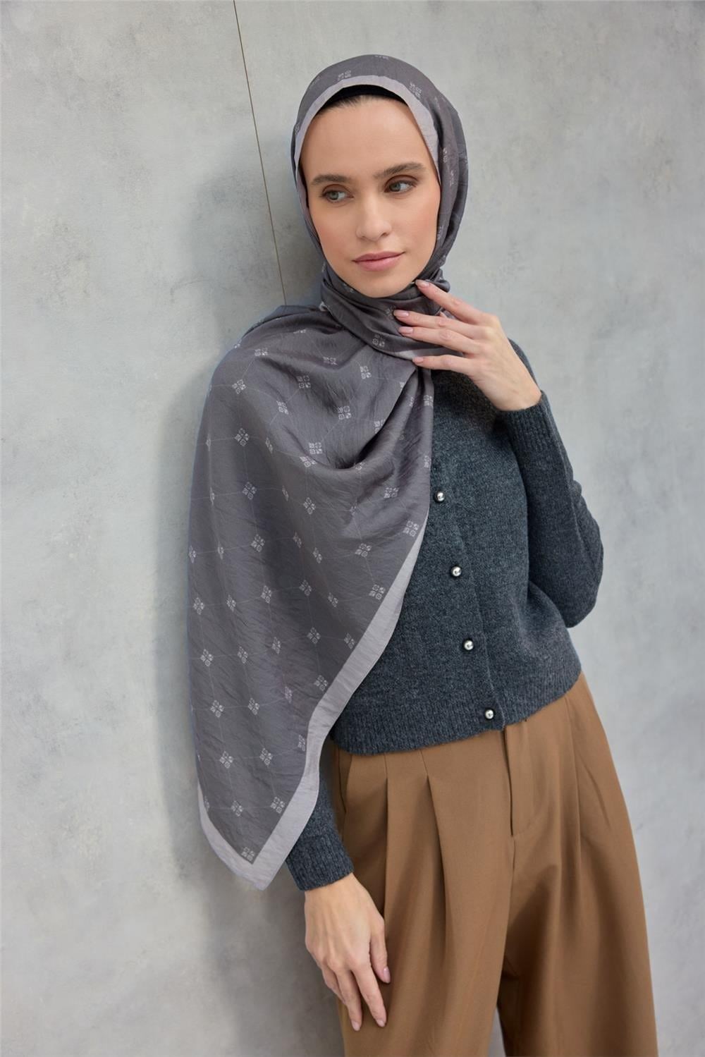 Olinda Şal Monogram Desen Füme 75*195
