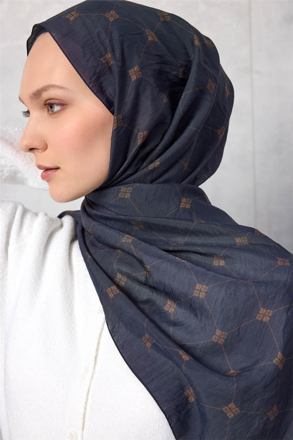 Olinda Şal Monogram Desen Gece Laciverti 75x195