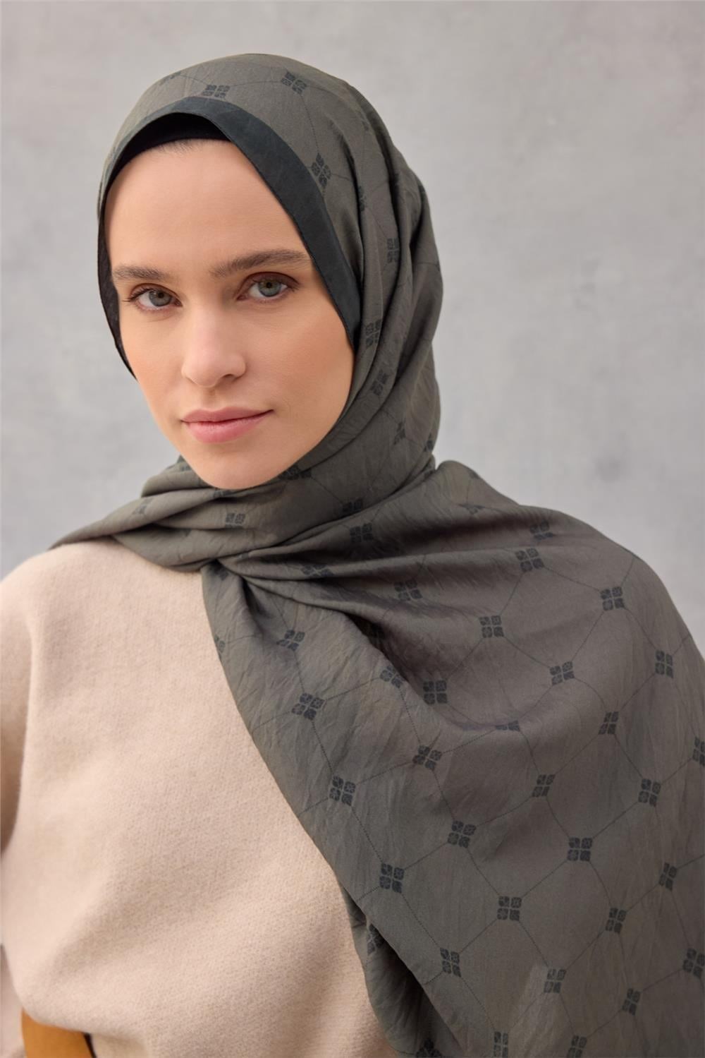 Olinda Şal Monogram Desen Haki 75*195