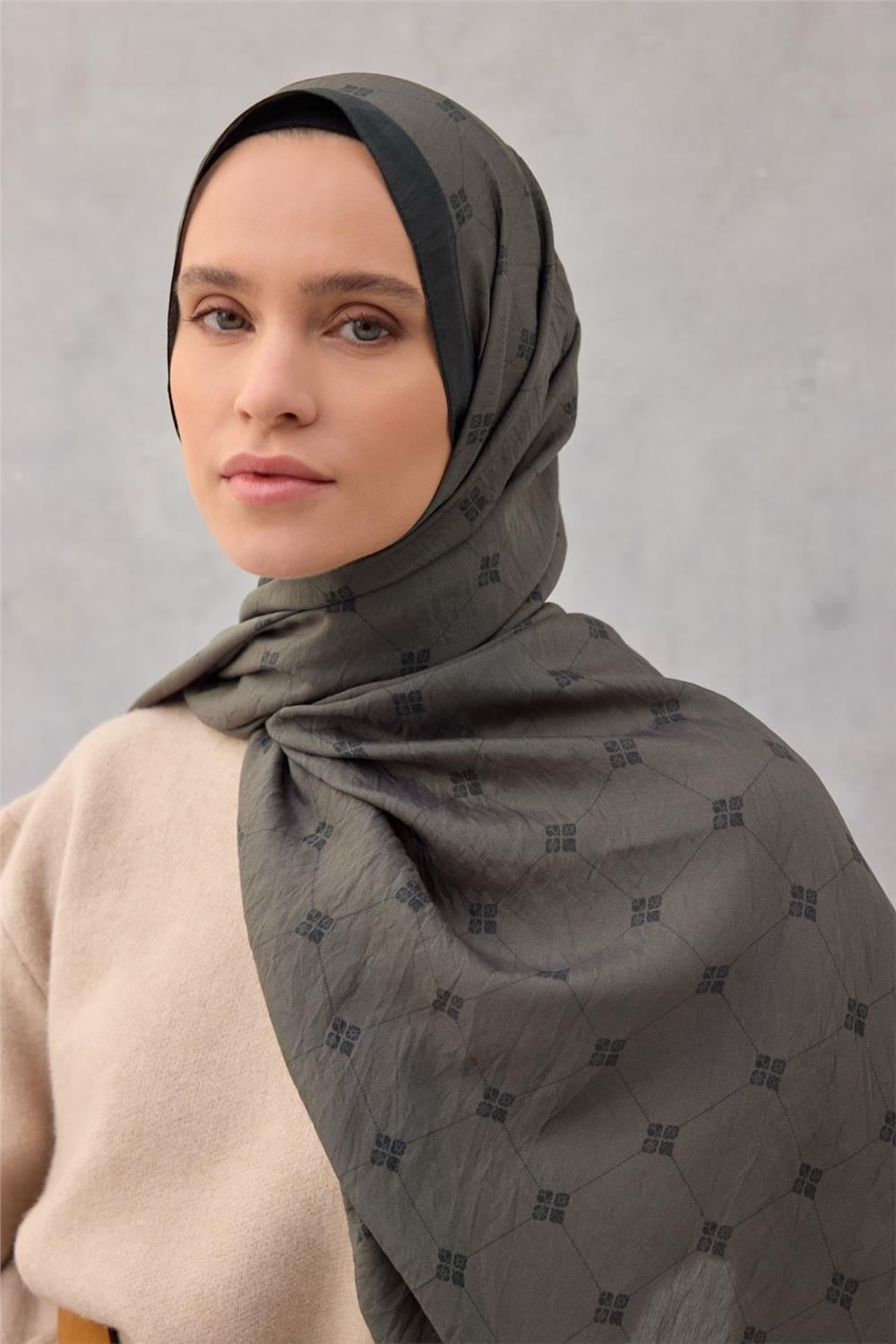 Olinda Şal Monogram Desen Haki 75*195