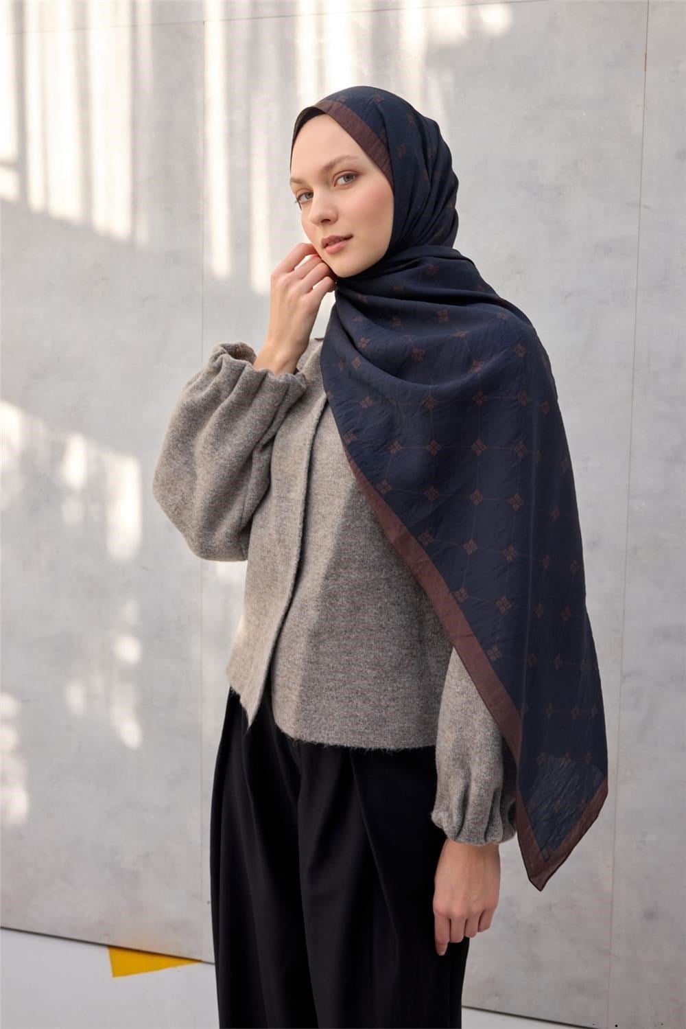 Olinda Şal Monogram Desen Kakao 75x195