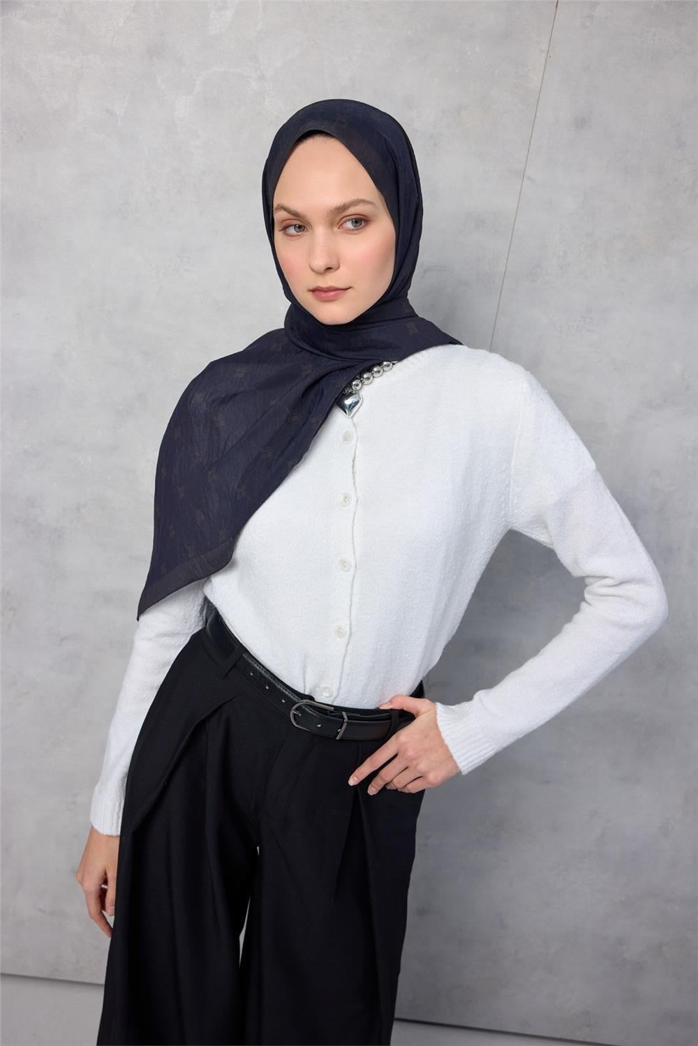 Olinda Şal Monogram Desen Koyu Indigo 75x195