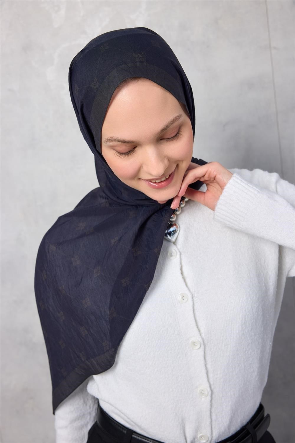 Olinda Şal Monogram Desen Koyu Indigo 75x195