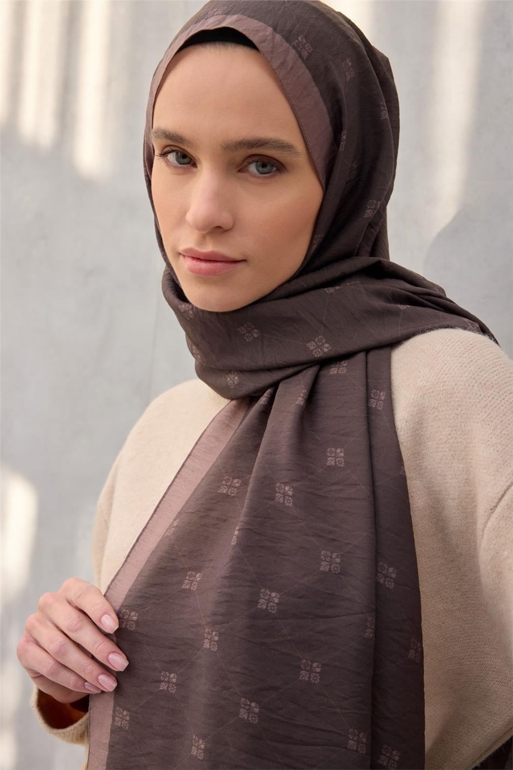 Olinda Şal Monogram Desen Koyu Kahve 75*195