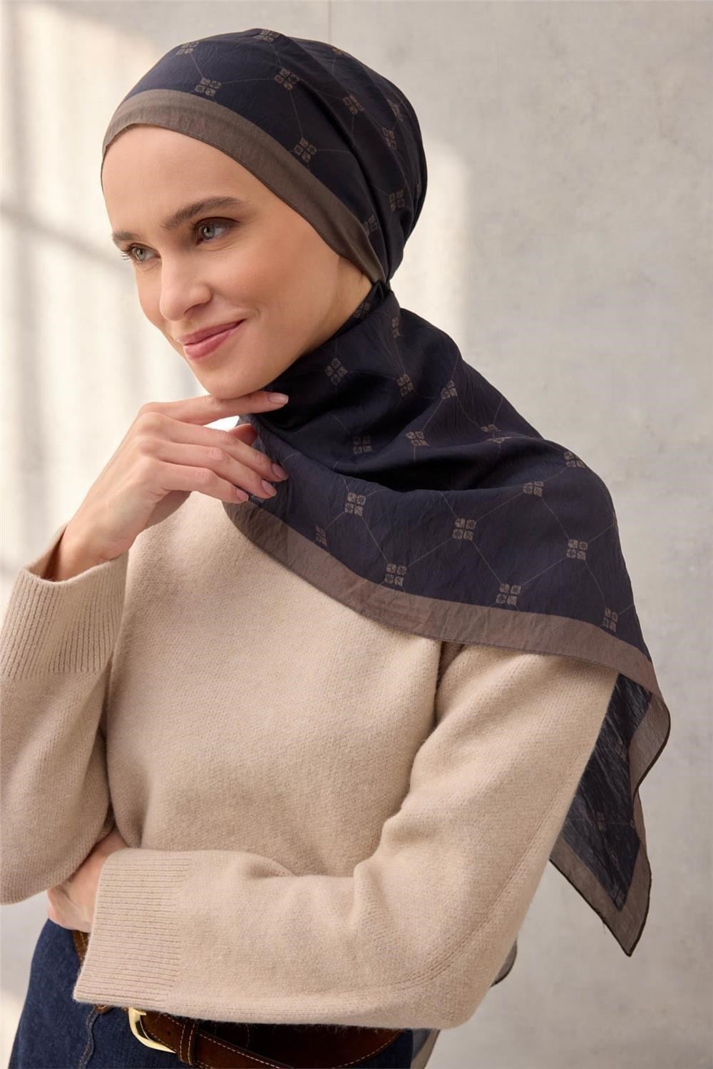 Olinda Şal Monogram Desen Koyu Lacivert 75x195