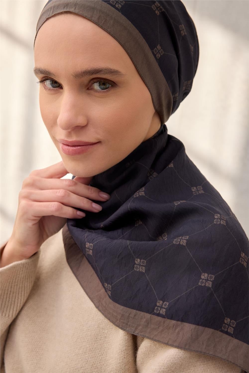 Olinda Şal Monogram Desen Koyu Lacivert 75x195