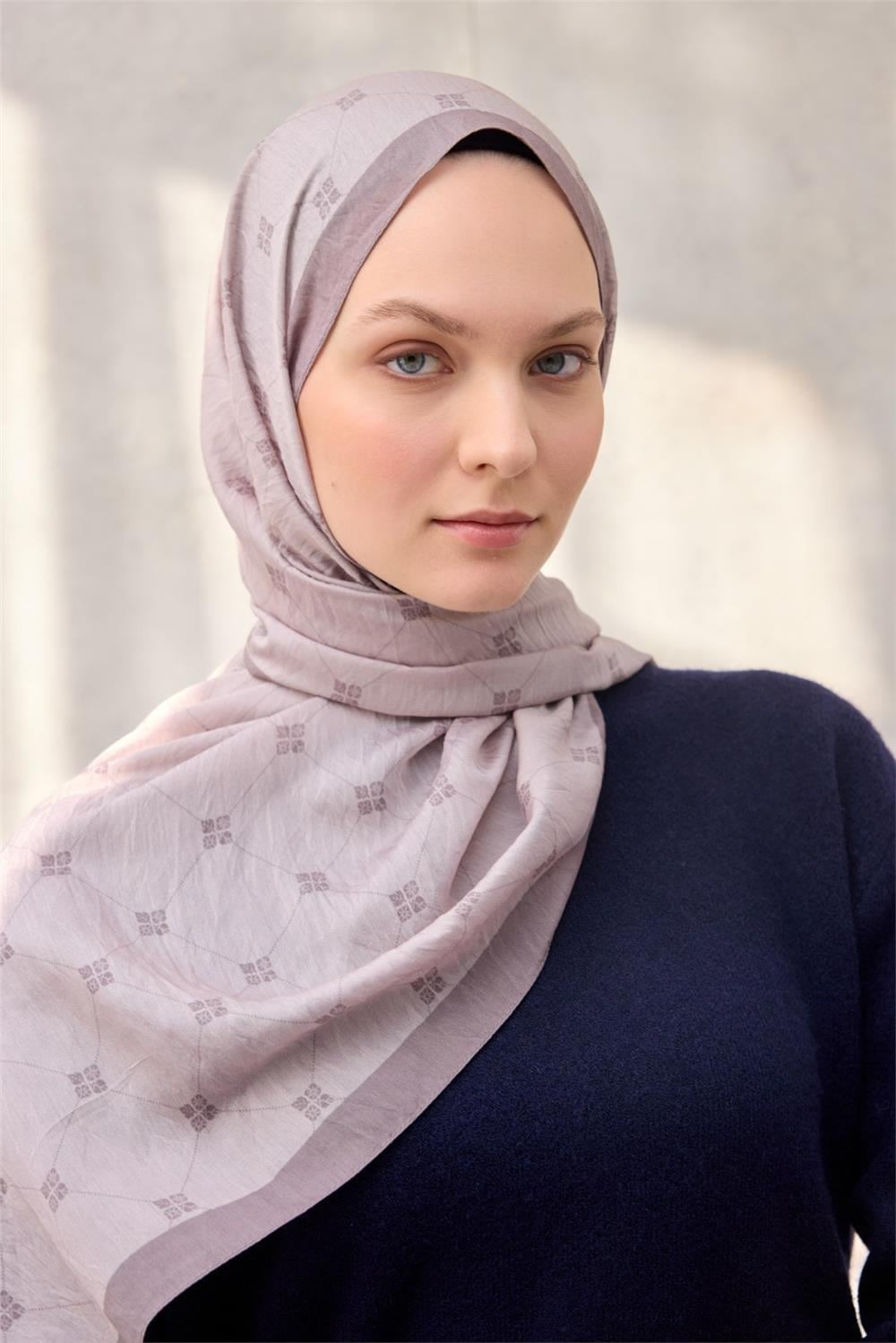Olinda Şal Monogram Desen Leylak Rengi 75*195