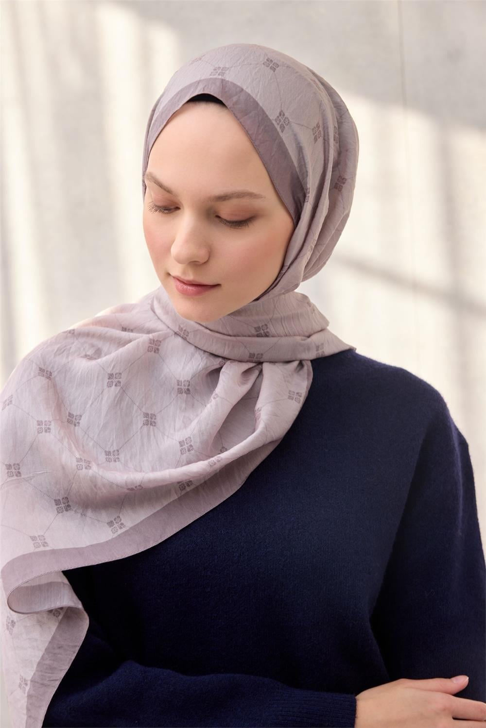 Olinda Şal Monogram Desen Leylak Rengi 75*195