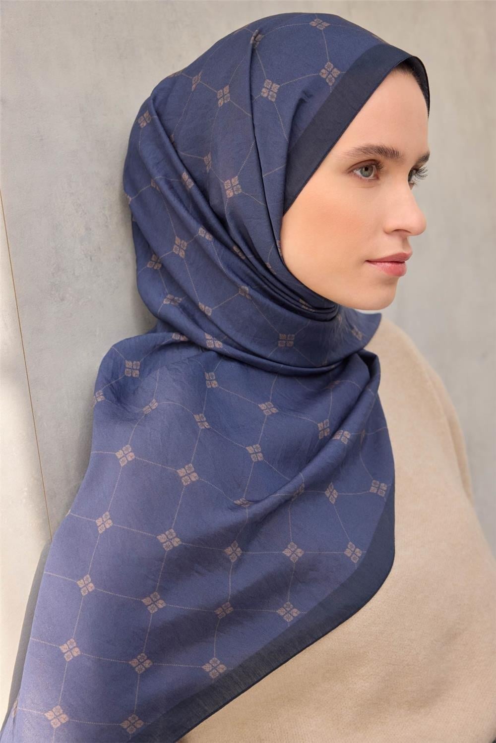 Olinda Şal Monogram Desen Mavi 75*195