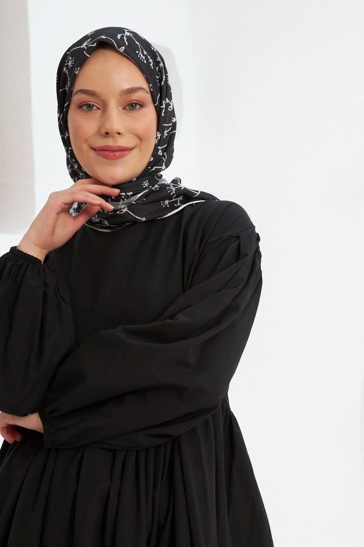 Olive Siyah Pamuk Viskon Eşarp