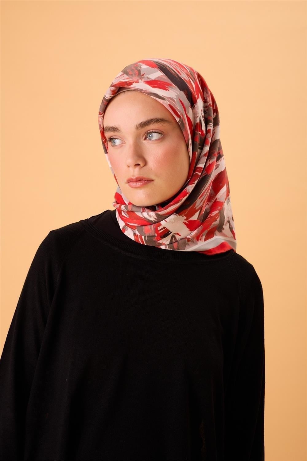 Organik Pamuk İpek Eşarp Kırmızı-Bordo Desenli Kaymaz Dokulu Akışkan Duruşlu 90x90
