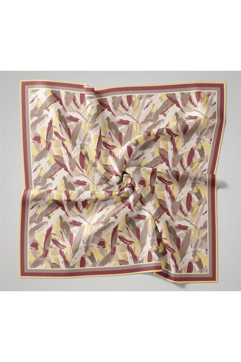 Organik Pamuk İpek Eşarp Rose-Butter Yellow-Gri-Beyaz Desenli Kaymaz Tok Duruşlu 90x90