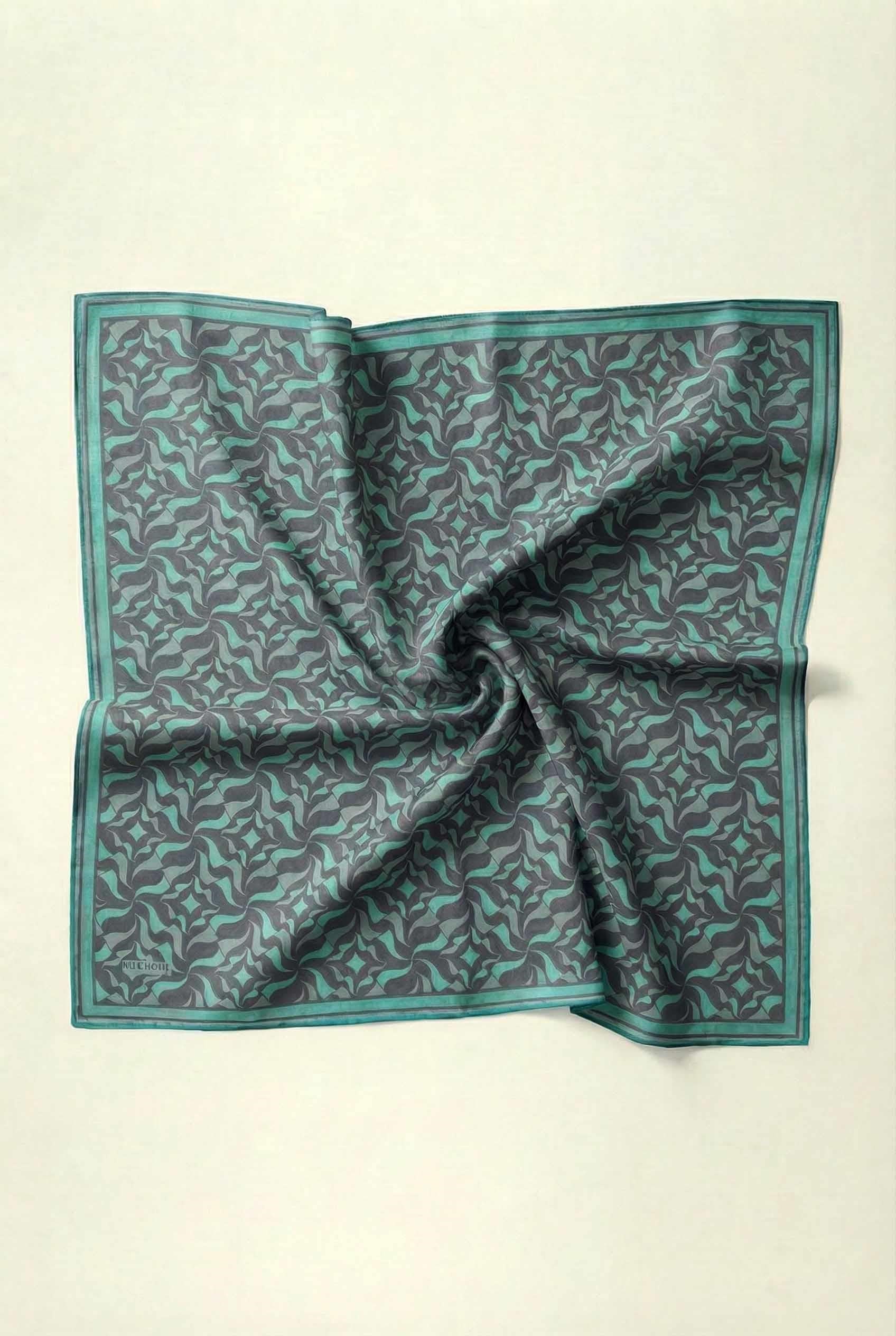 Pamuk Karışımlı Eşarp Açık Gri Geometrik Dalga Desen Soft Dokulu Kaymaz 90X90