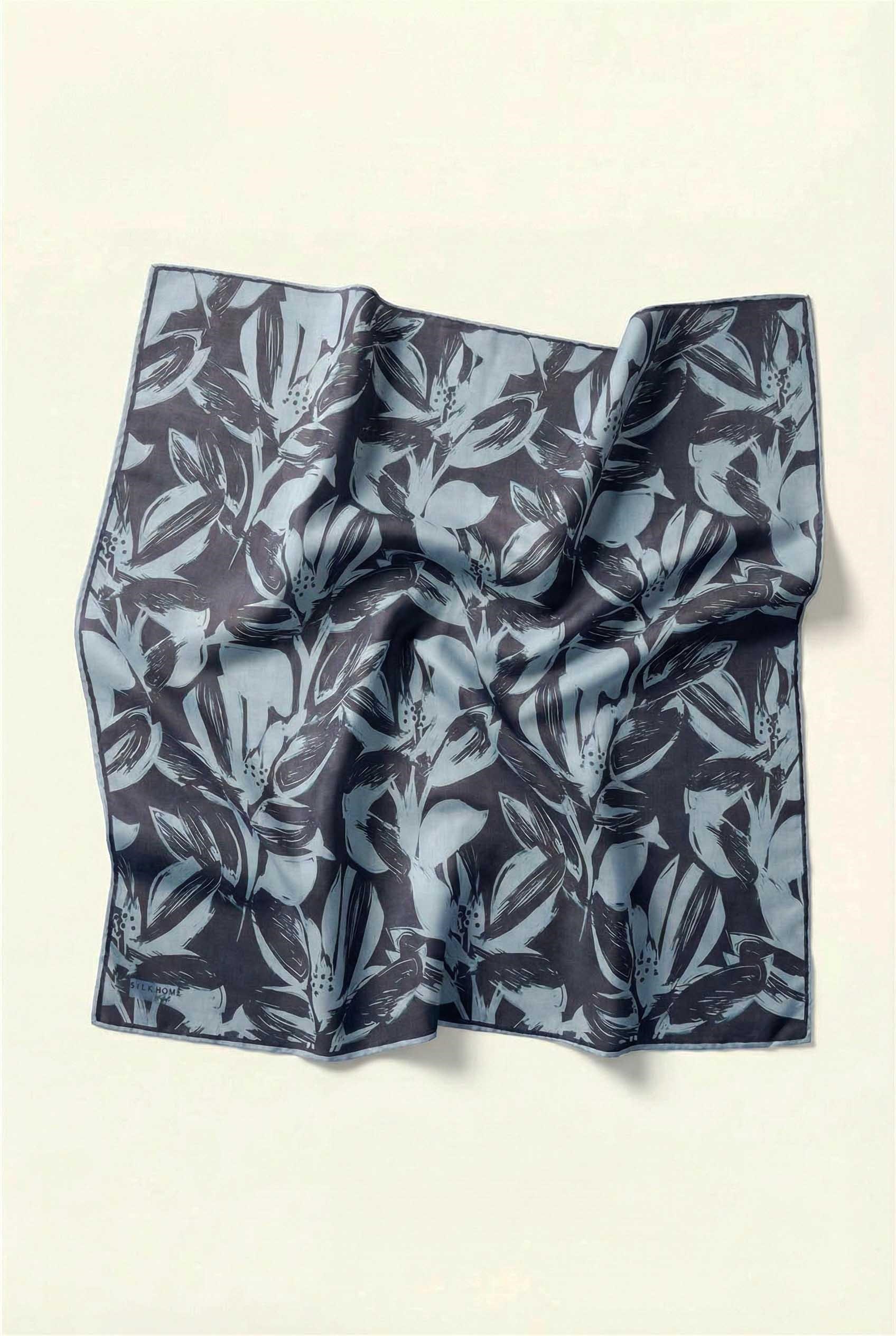 Pamuk Karışımlı Eşarp Bebe Mavi Modern Flora Desen Soft Dokulu Kaymaz 90X90
