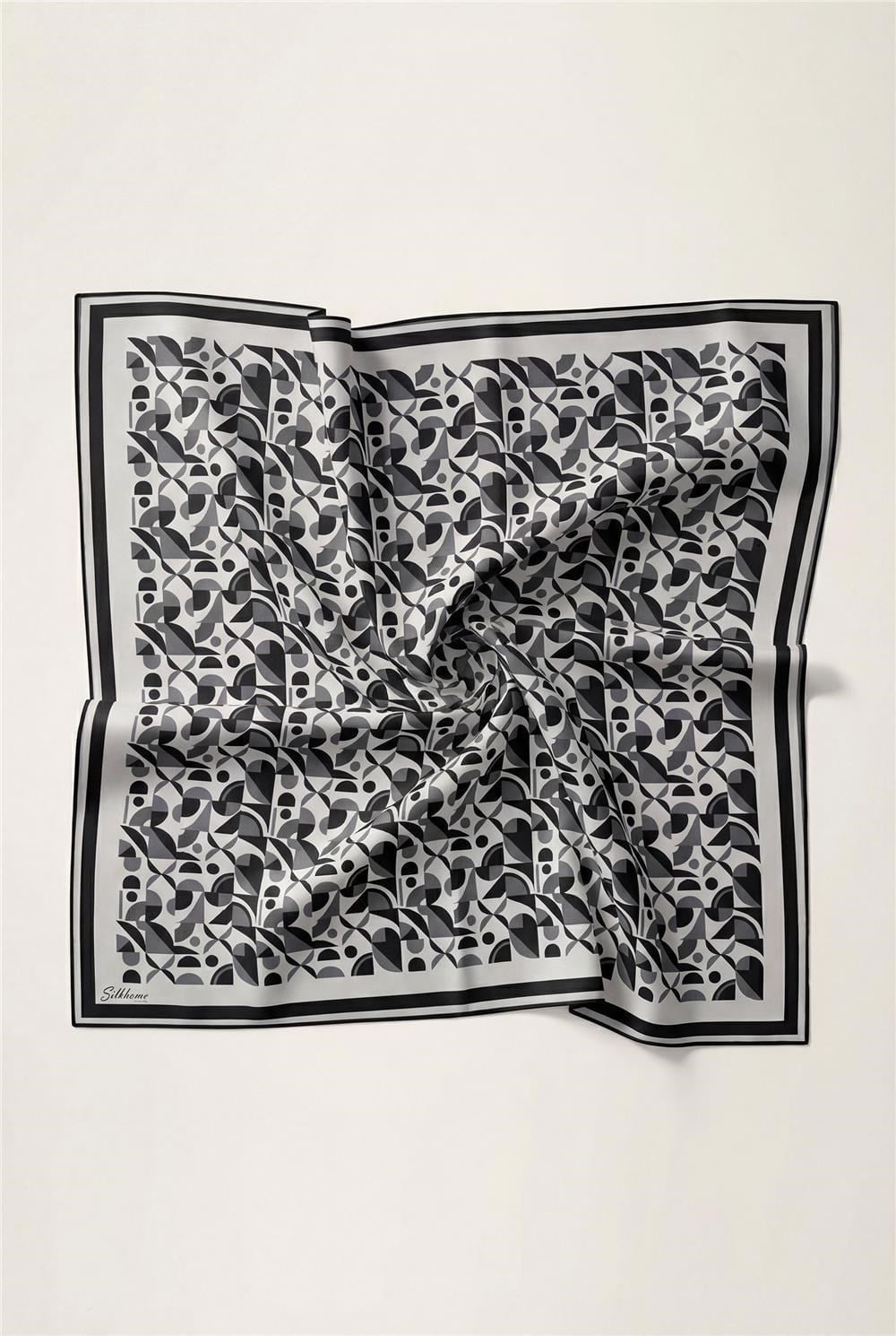 Pamuk Karışımlı Eşarp Gümüş Retro Geometrik Desenli Soft Dokulu Kaymaz 90x90