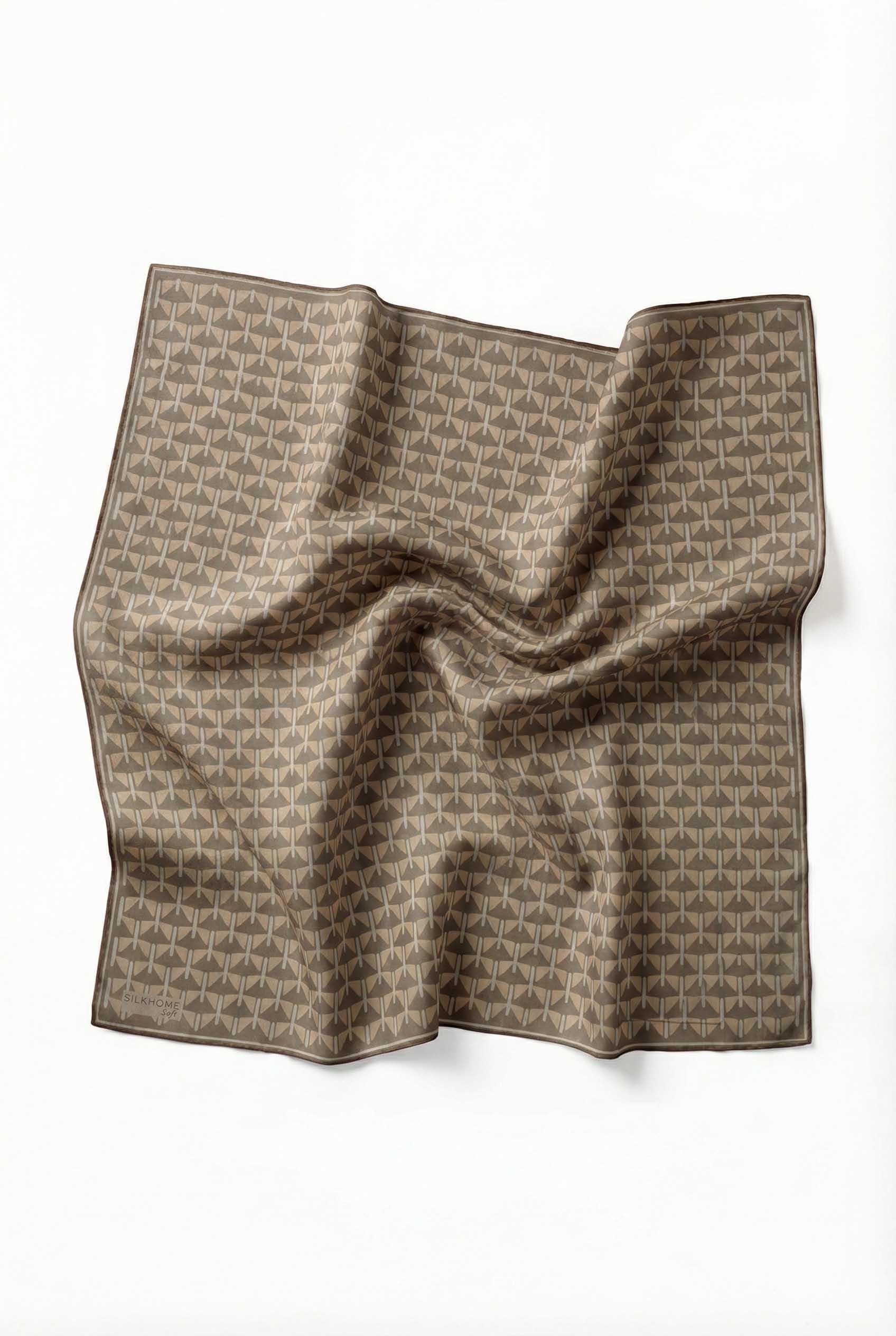 Pamuk Karışımlı Eşarp Haki Geometrik Üçgen Desen Soft Dokulu Kaymaz 90X90