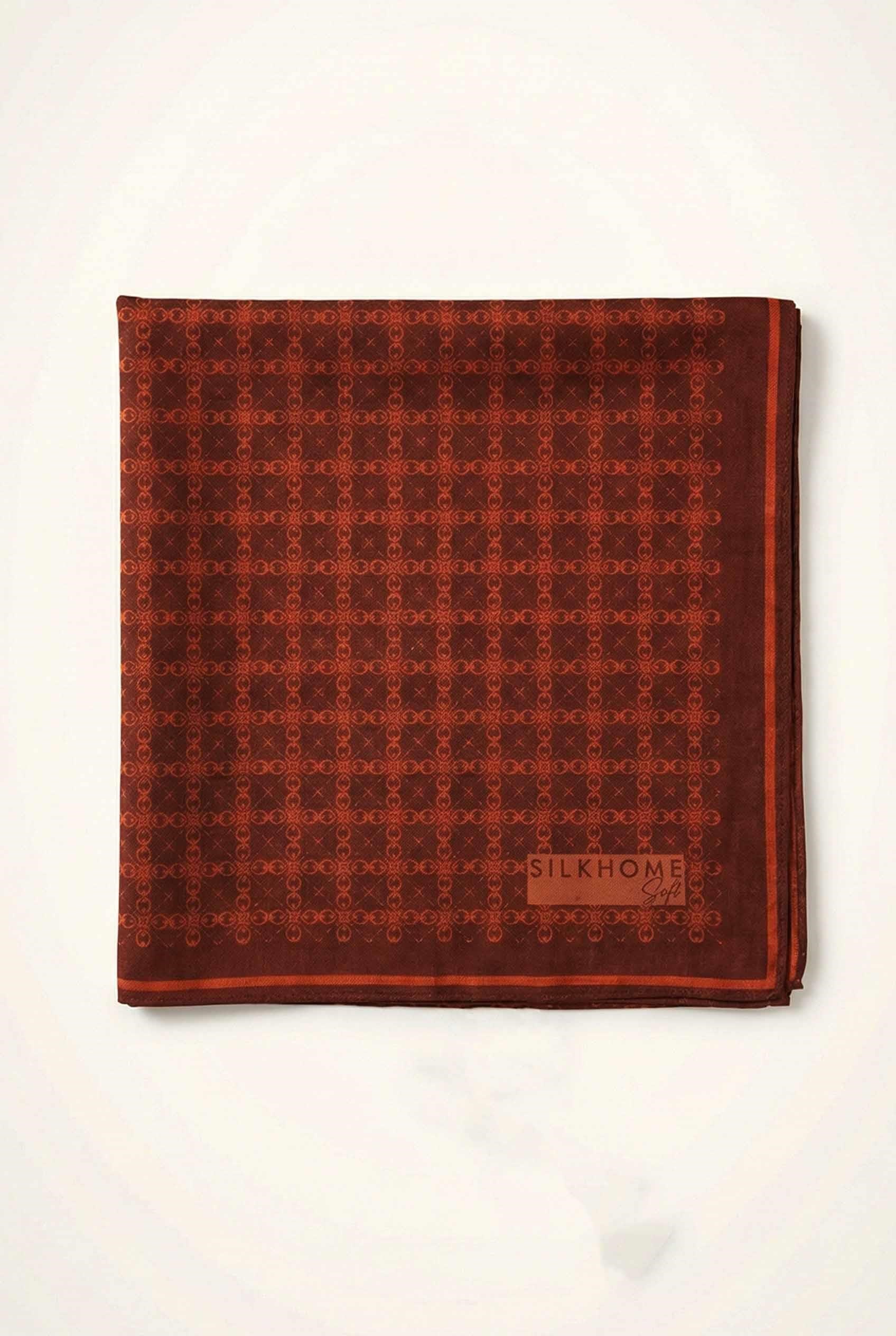Pamuk Karışımlı Eşarp Kahve Çikolata Monogram Desen Soft Dokulu Kaymaz 90X90