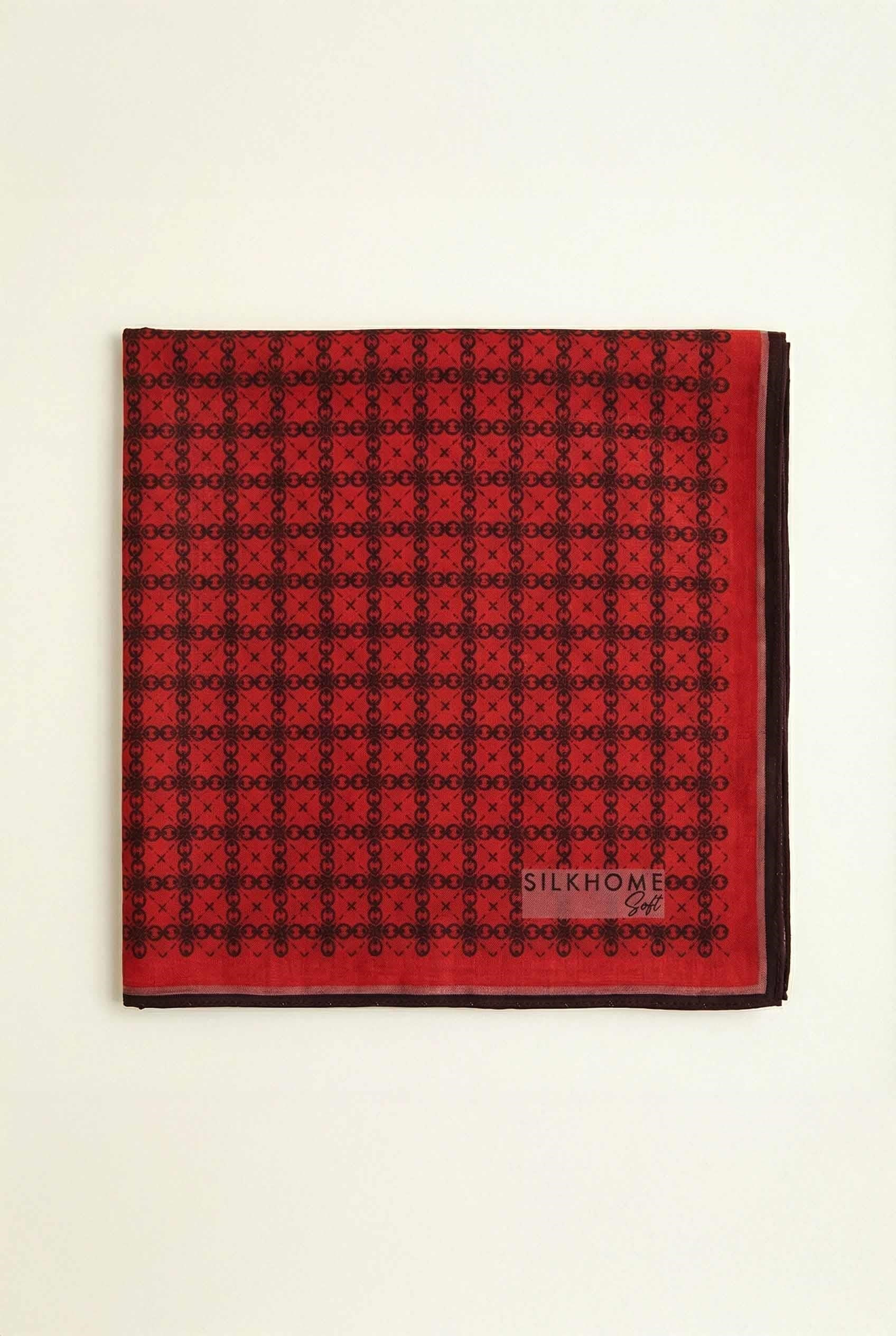 Pamuk Karışımlı Eşarp Kırmızı Monogram Desen Soft Dokulu Kaymaz 90X90