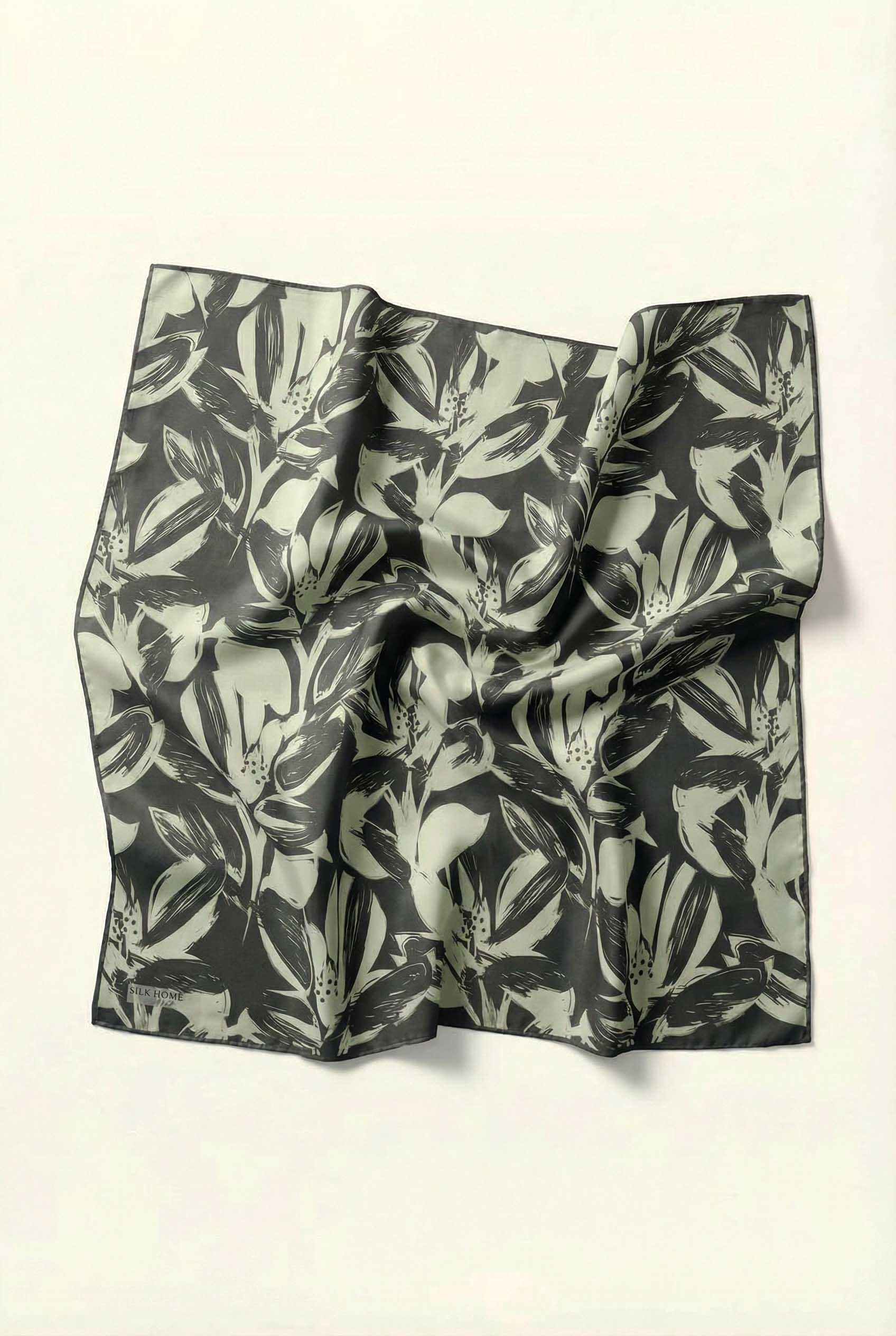 Pamuk Karışımlı Eşarp Mint Yeşili Modern Flora Desen Soft Dokulu Kaymaz 90X90
