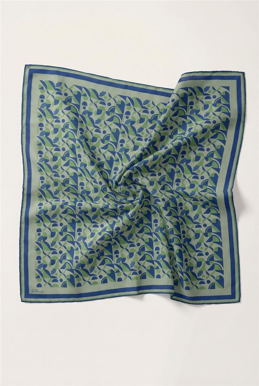 Pamuk Karışımlı Eşarp Su Yeşili Retro Geometrik Desenli Soft Dokulu Kaymaz 90x90
