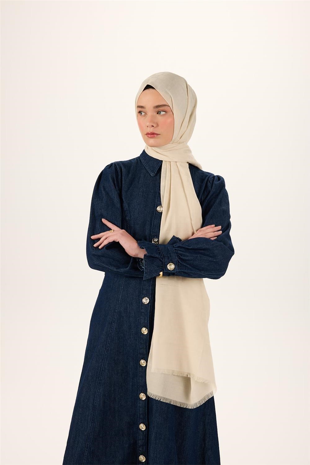 Pamuk Karışımlı Liva Şal Ekru Desenli Tok Duruşlu Nefes Alan 90x200