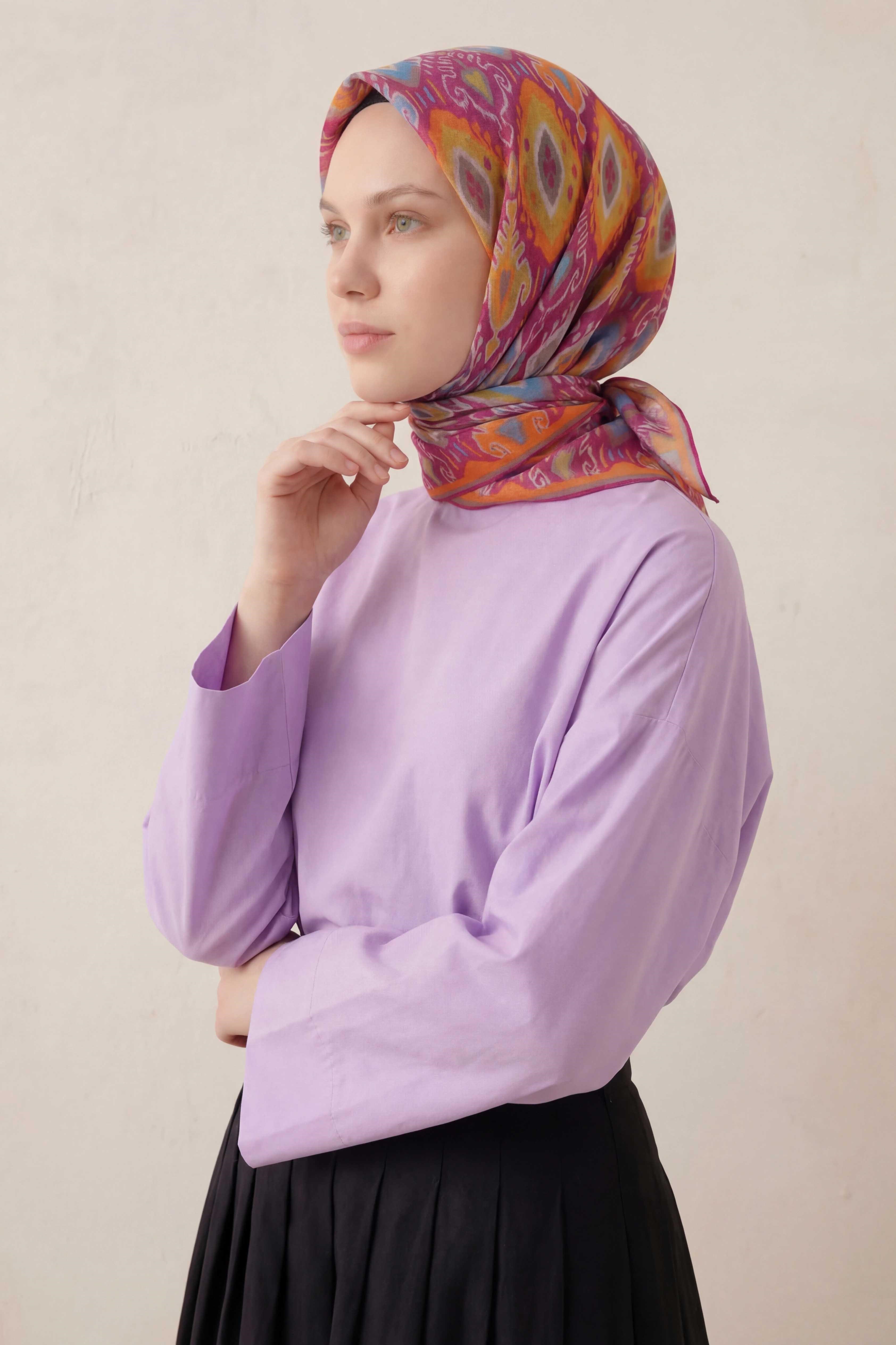 Pamuk Karışımlı Soft Eşarp Baklava Desen Pembe 90x90