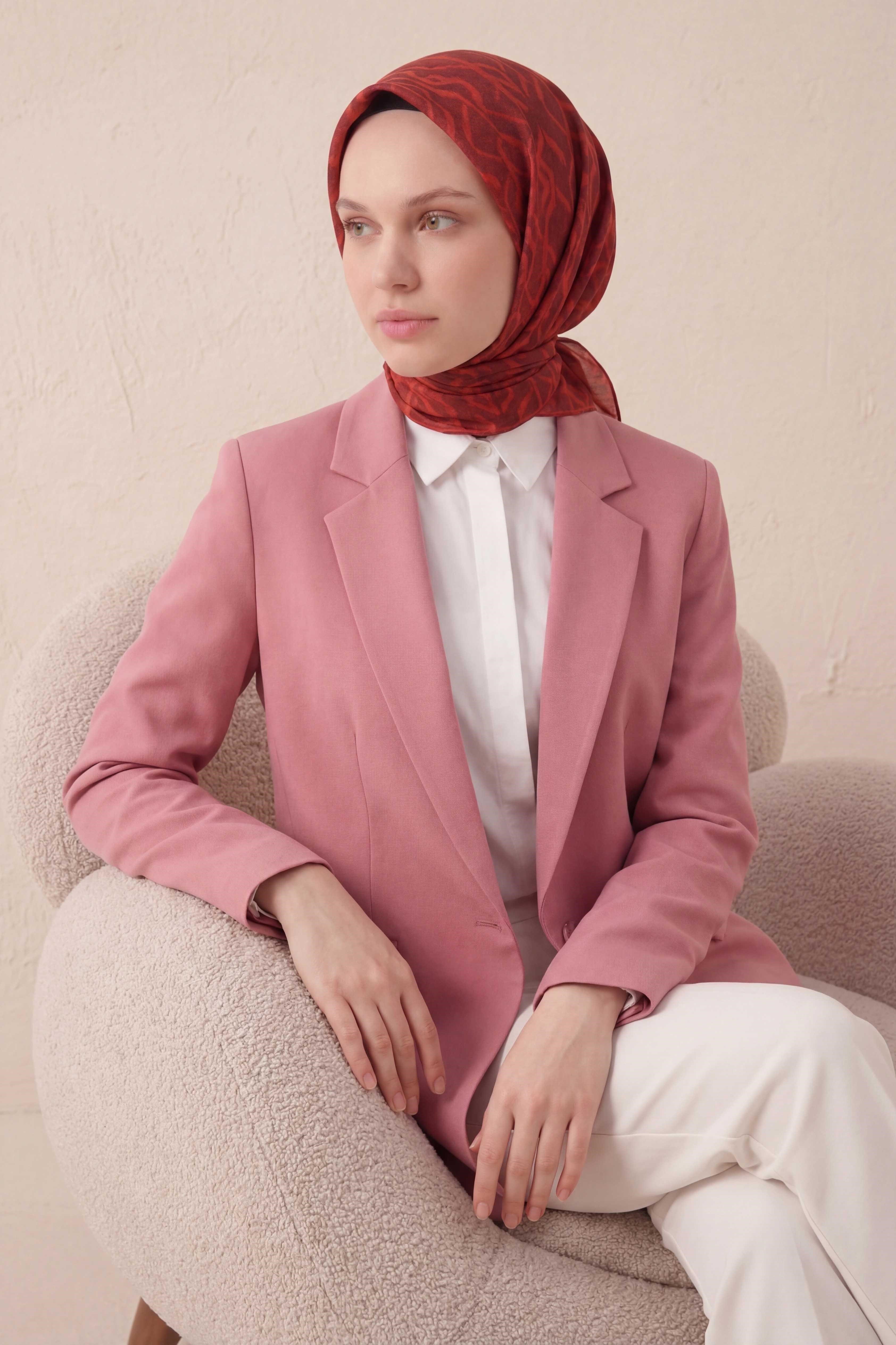Pamuk Karışımlı Soft Eşarp Başak Desen Bordo 90x90