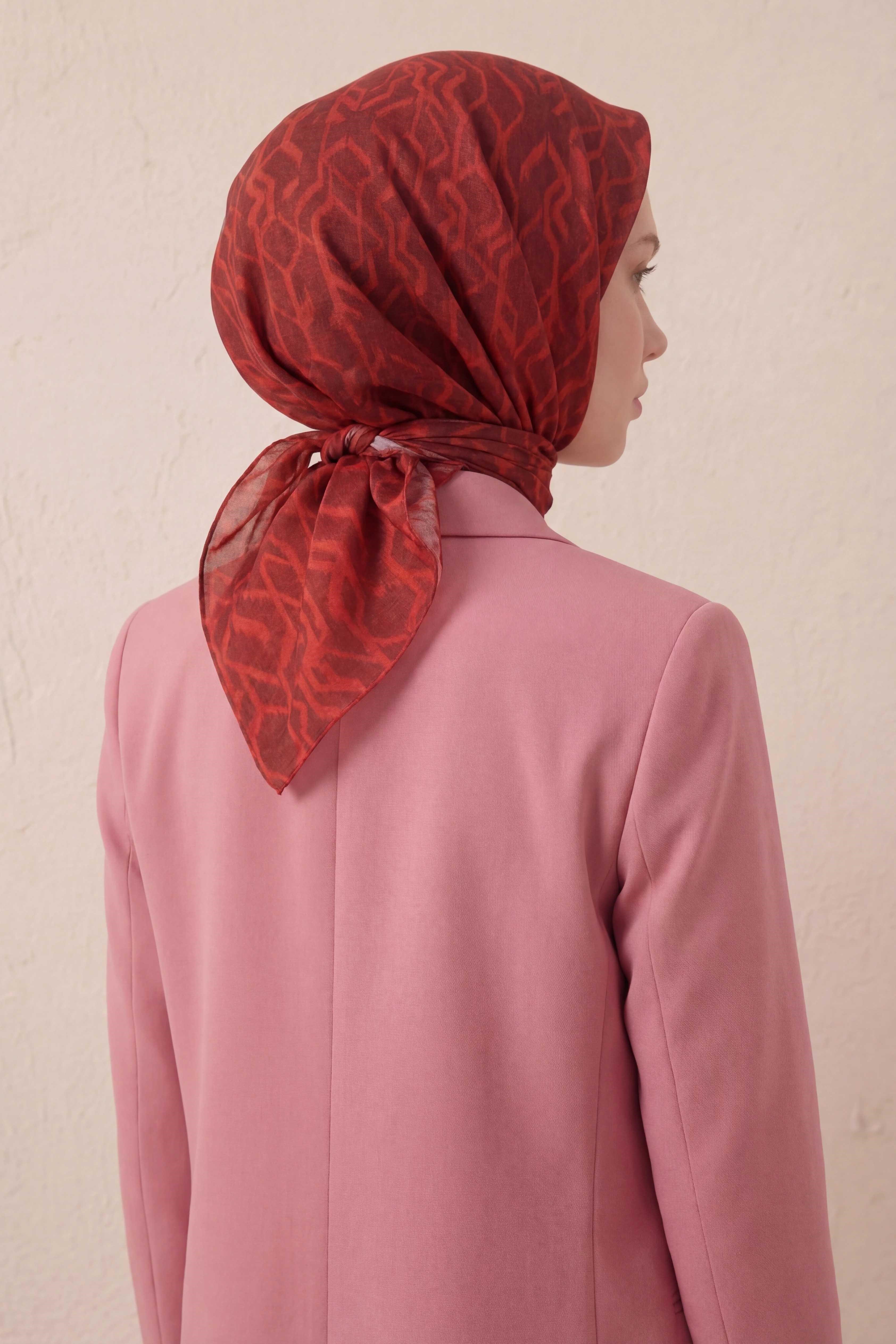 Pamuk Karışımlı Soft Eşarp Başak Desen Bordo 90x90