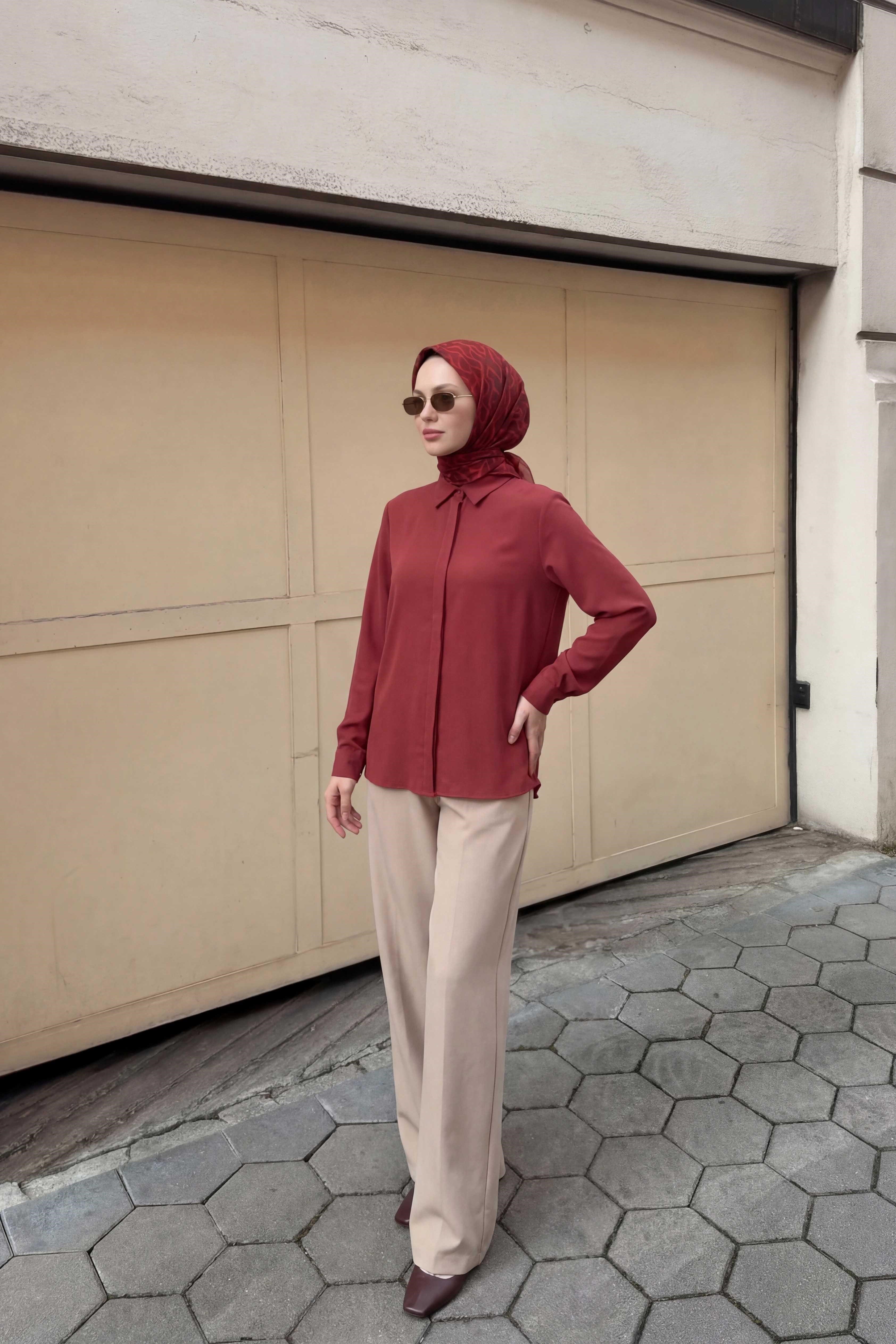 Pamuk Karışımlı Soft Eşarp Başak Desen Bordo 90x90