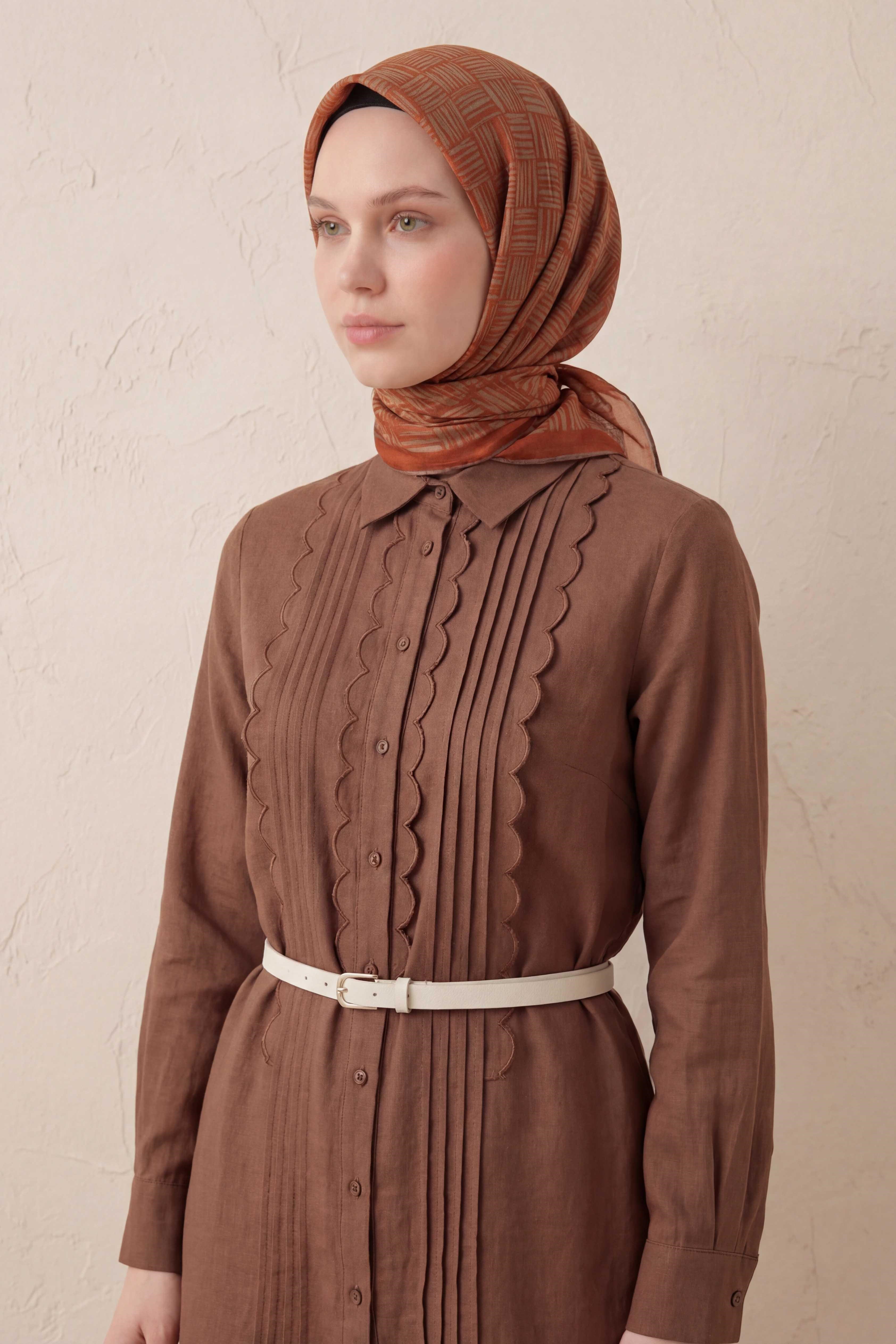 Pamuk Karışımlı Soft Eşarp Çizgi Desen Kiremit 90x90