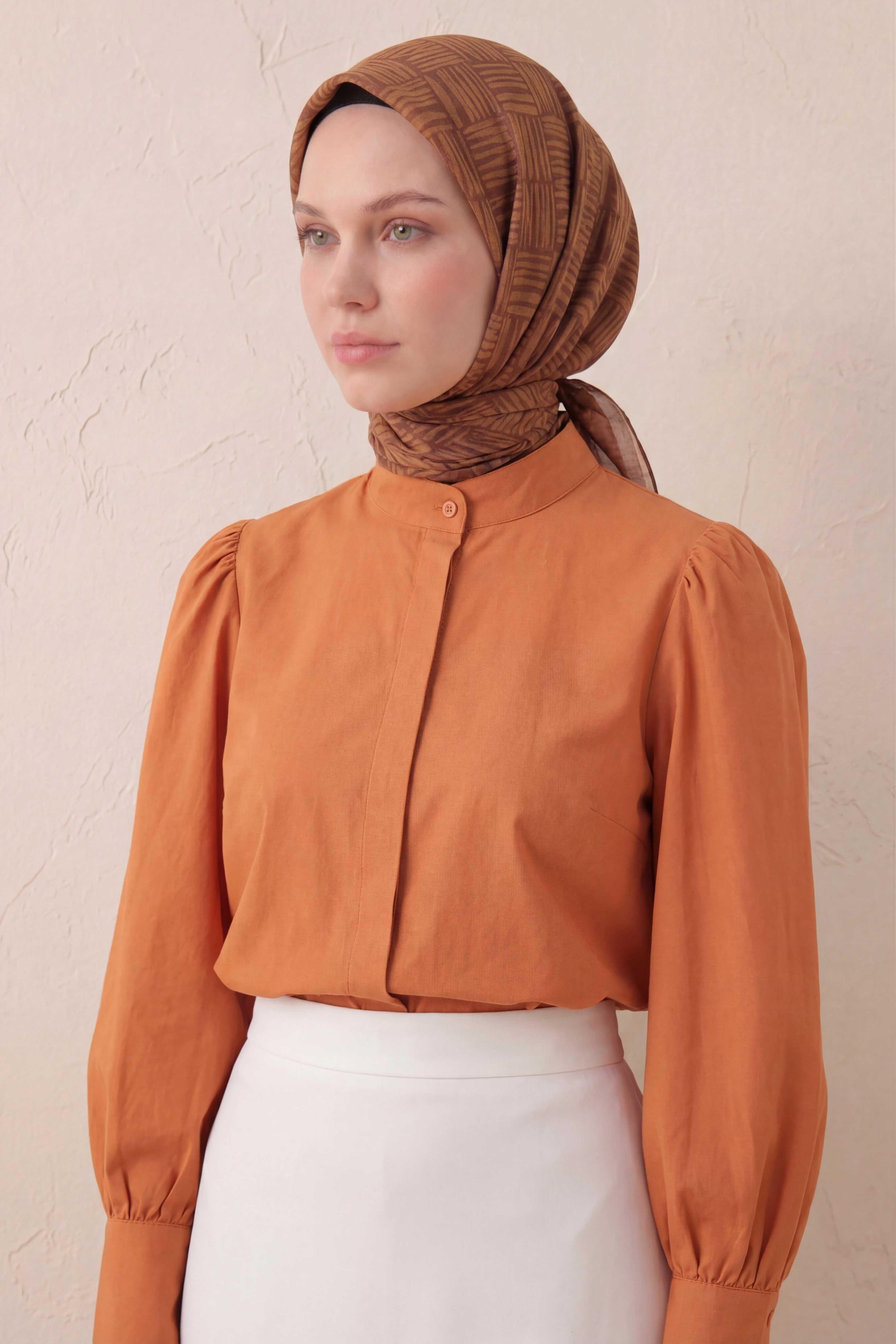 Pamuk Karışımlı Soft Eşarp Çizgi Desen Koyu Taba 90x90