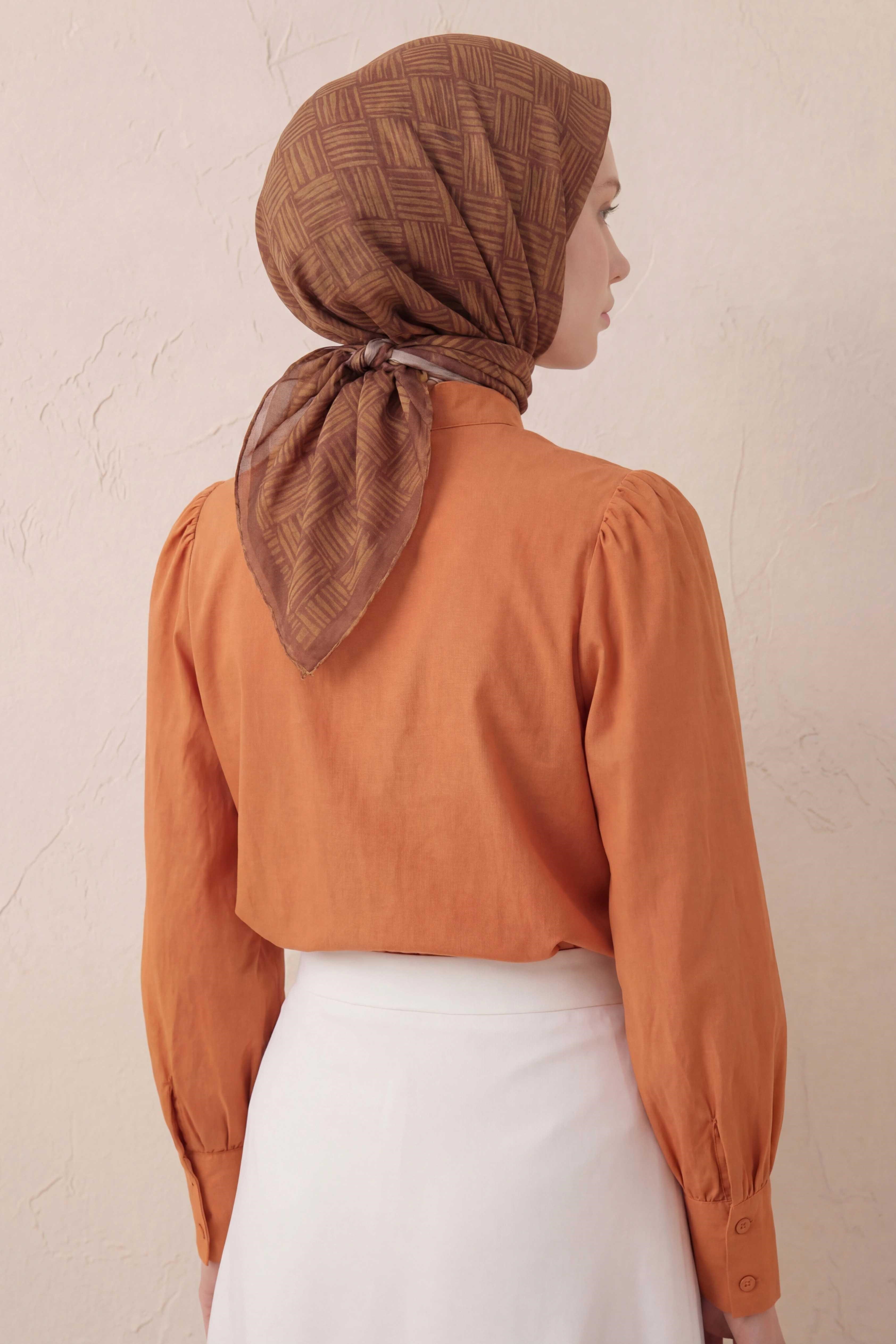 Pamuk Karışımlı Soft Eşarp Çizgi Desen Koyu Taba 90x90