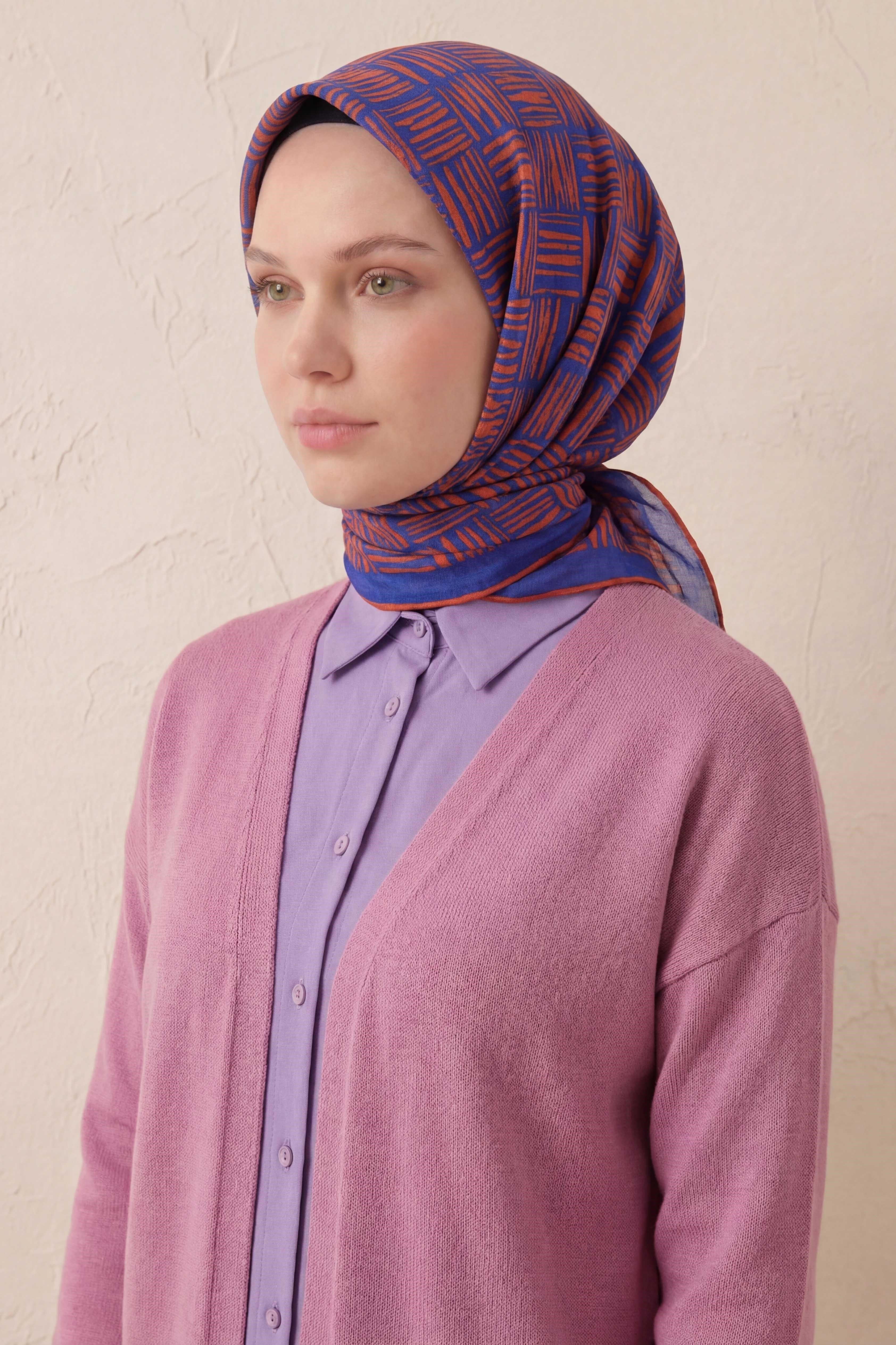 Pamuk Karışımlı Soft Eşarp Çizgi Desen Pas Rengi 90x90