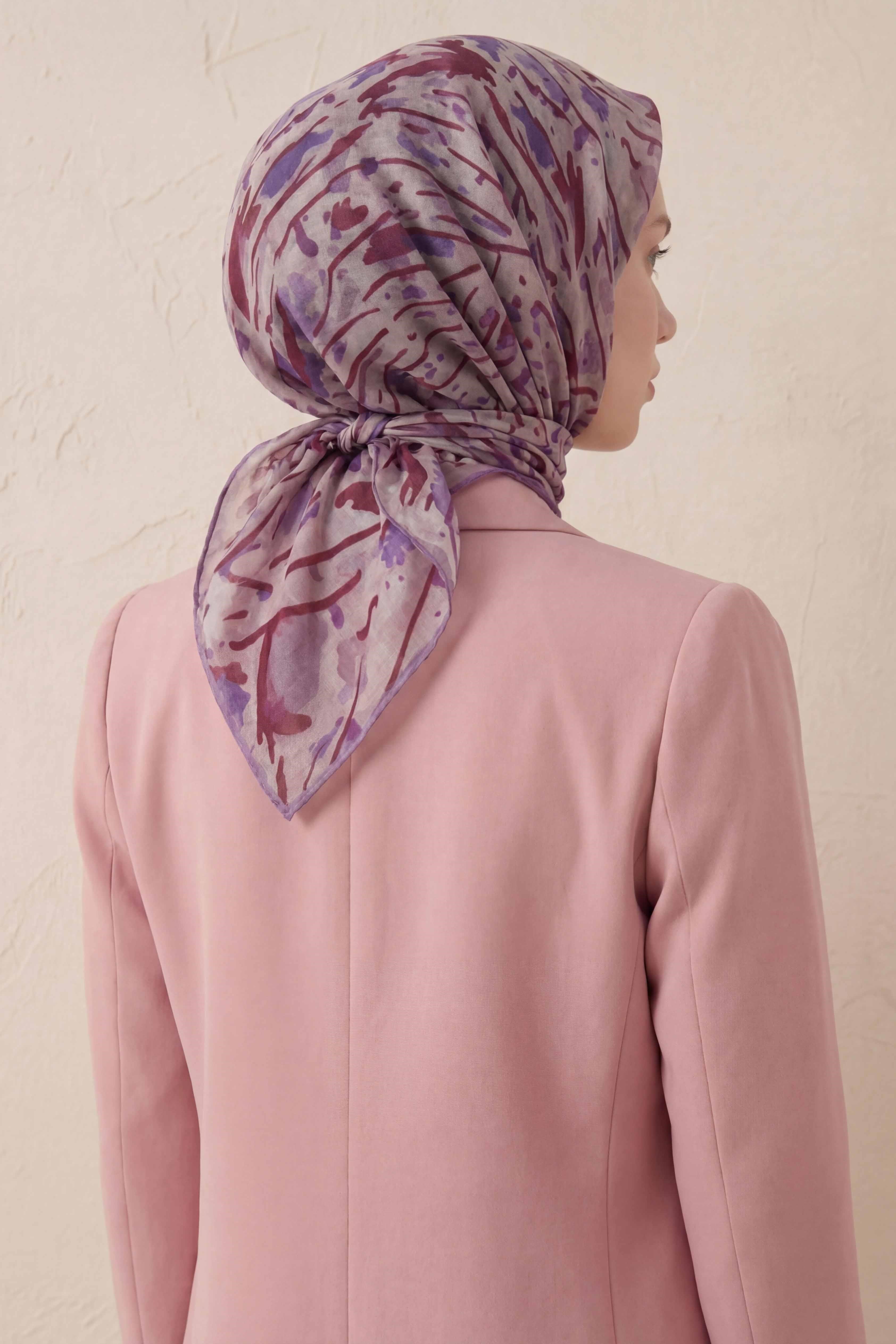 Pamuk Karışımlı Soft Eşarp Fırça Darbeli Desen Pudra Vizon 90x90