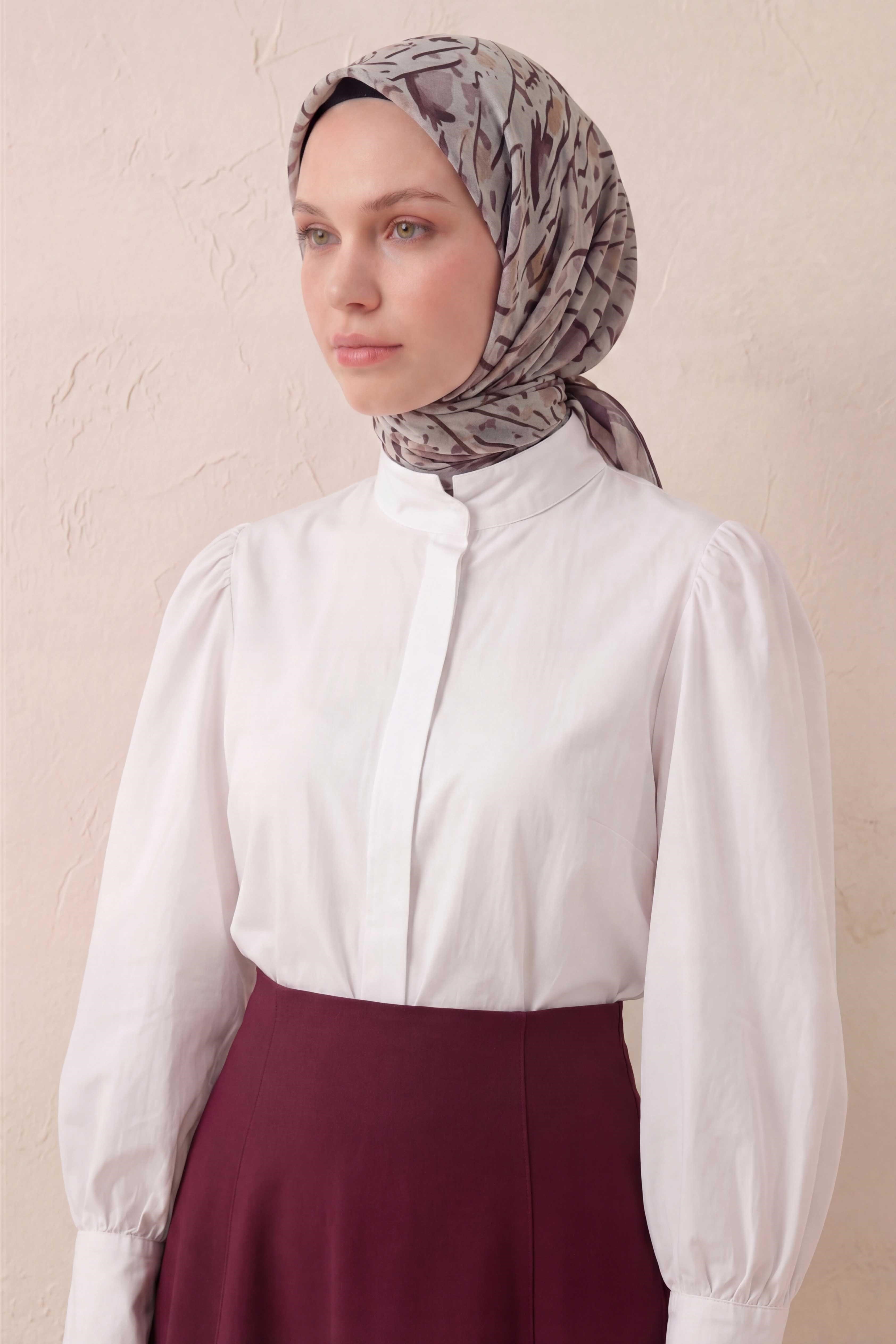 Pamuk Karışımlı Soft Eşarp Fırça Darbeli Desen Marjinal Gri 90x90