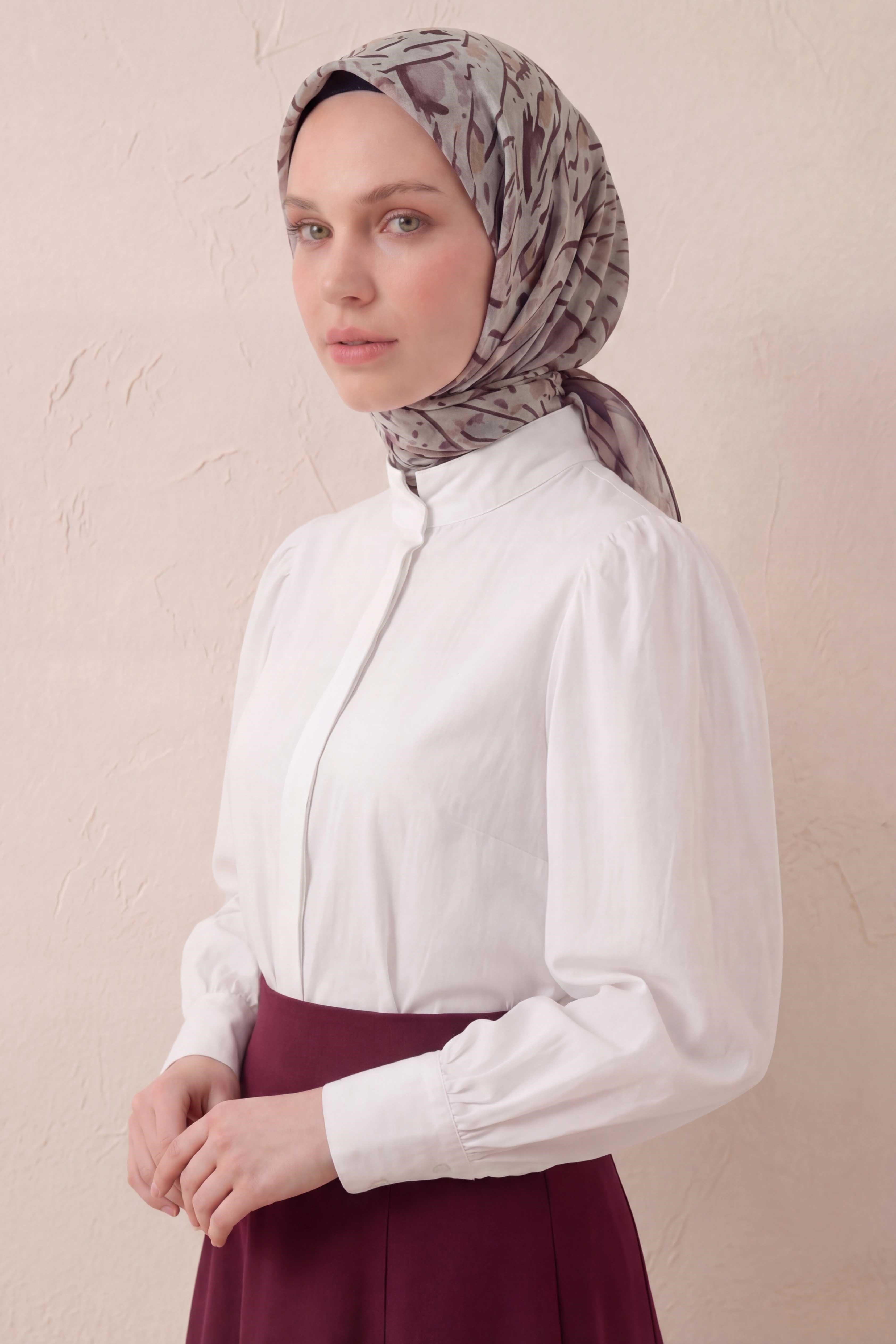 Pamuk Karışımlı Soft Eşarp Fırça Darbeli Desen Marjinal Gri 90x90