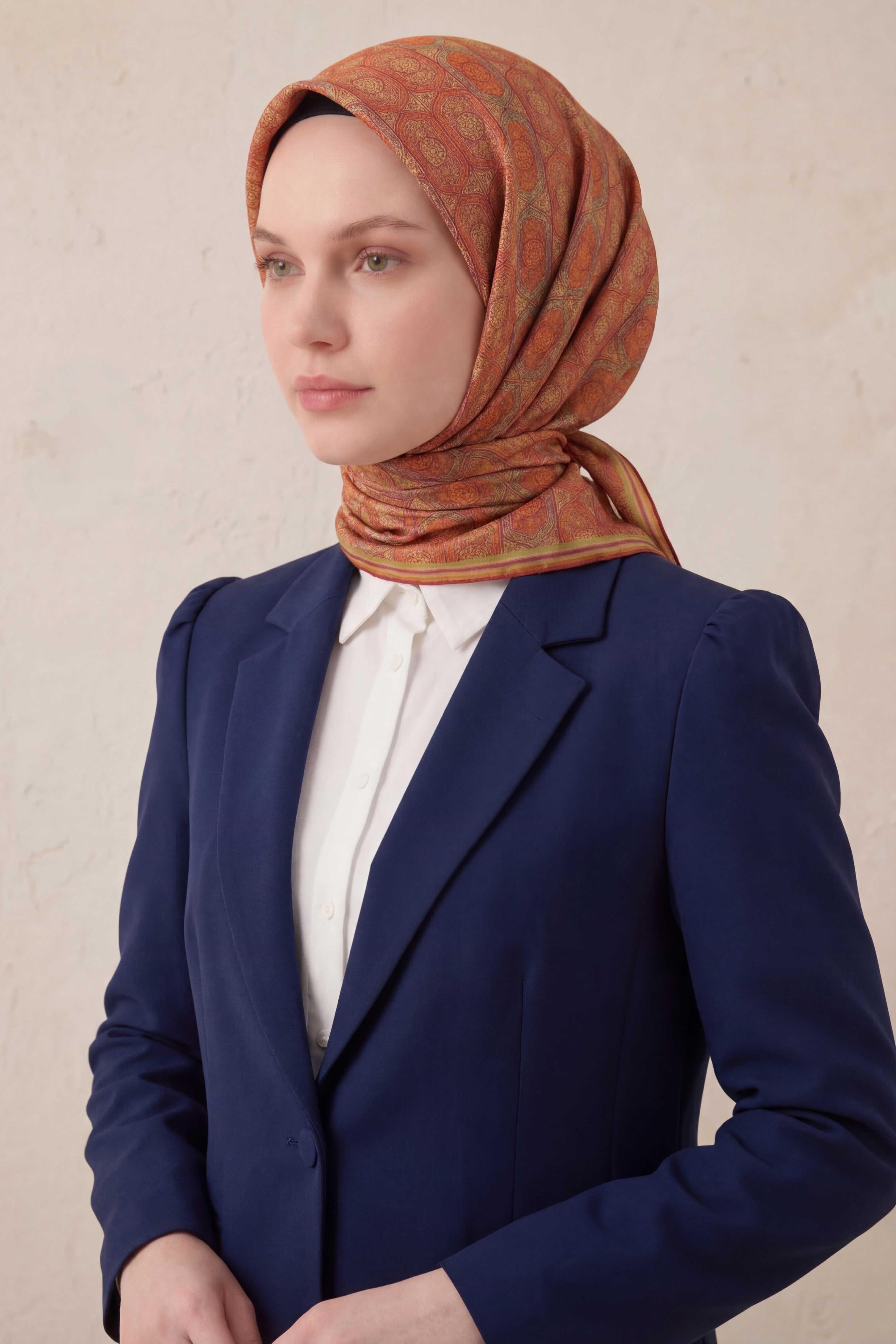 Pamuk Karışımlı Soft Eşarp Osmanlı Motif Desen Koyu Pembe 90x90