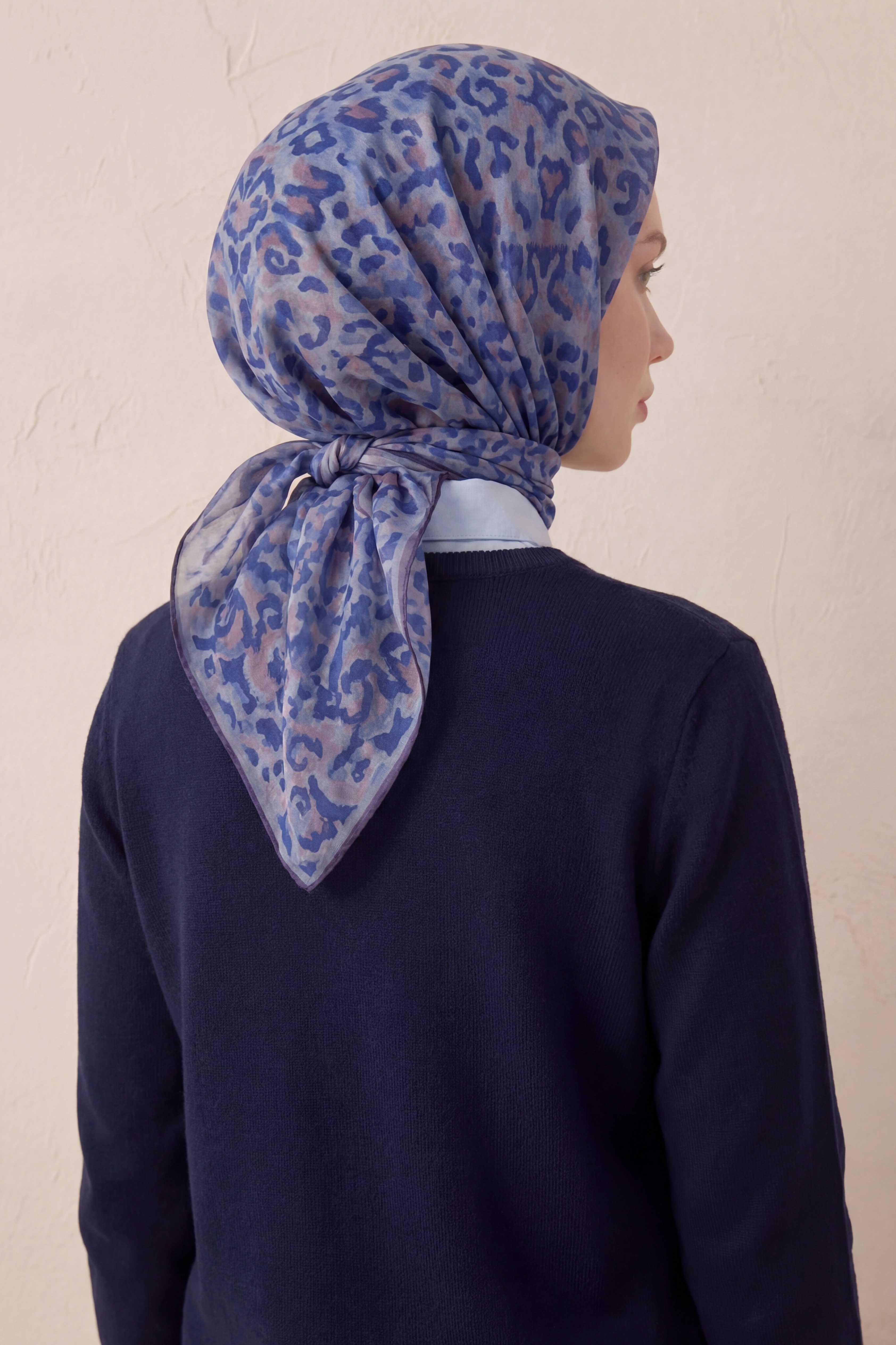 Pamuk Karışımlı Soft Eşarp Sis Motif Desen Lila  90X90