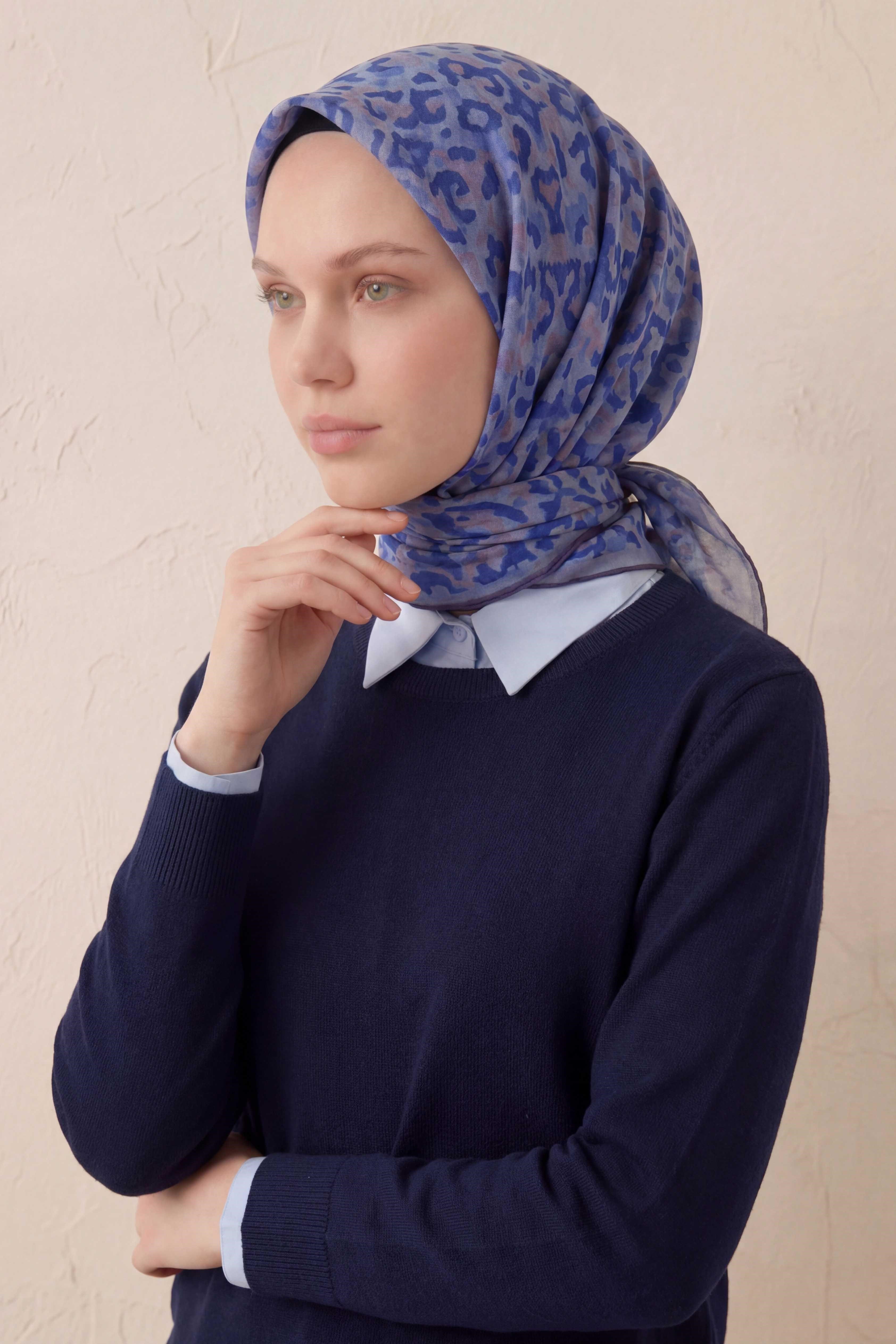 Pamuk Karışımlı Soft Eşarp Sis Motif Desen Lila  90X90