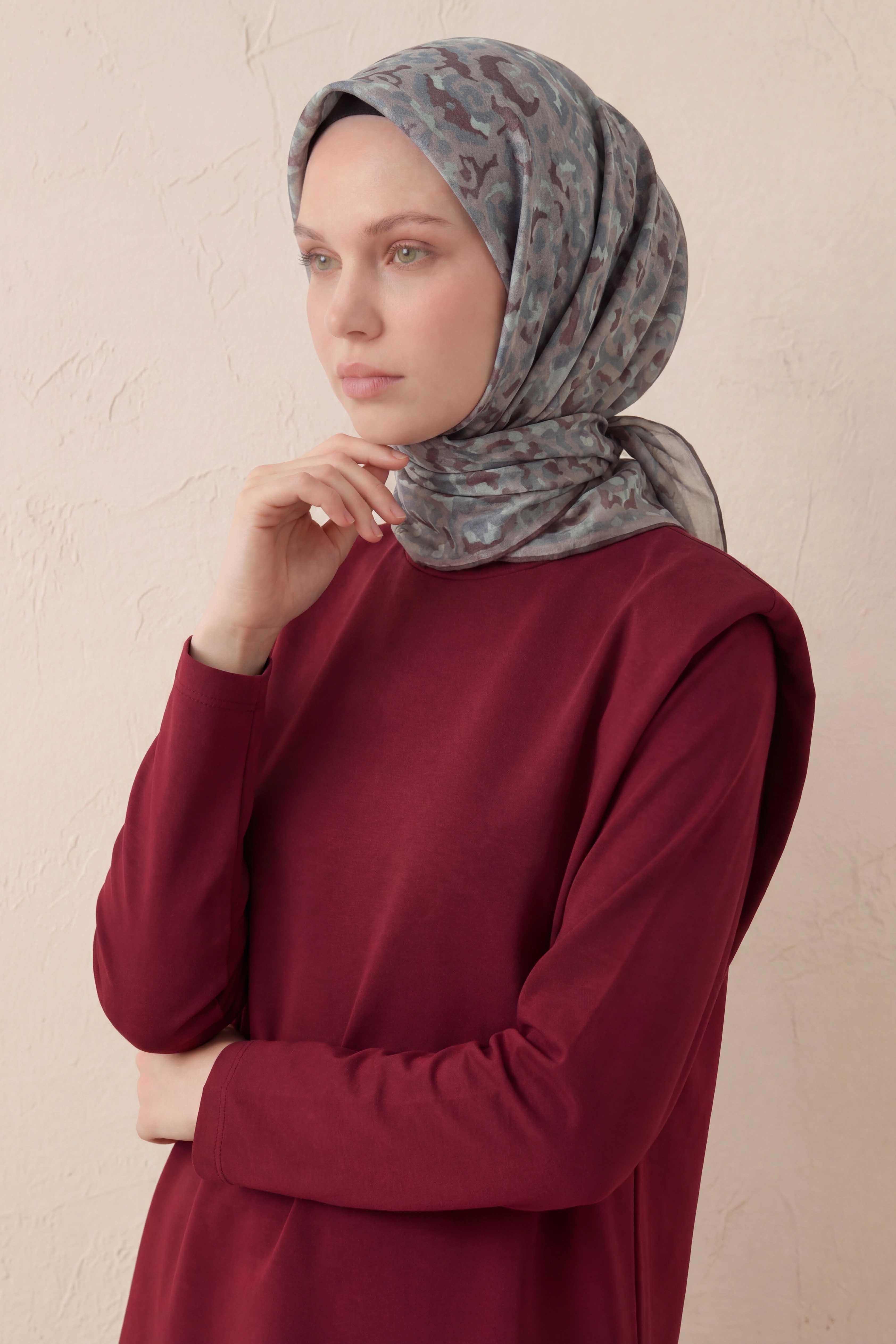 Pamuk Karışımlı Soft Eşarp Sis Motif Desen Soluk Lila 90X90